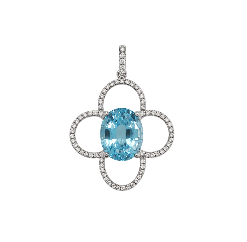 BLUE TOPAZ & DIAMOND FLOWER PENDANT