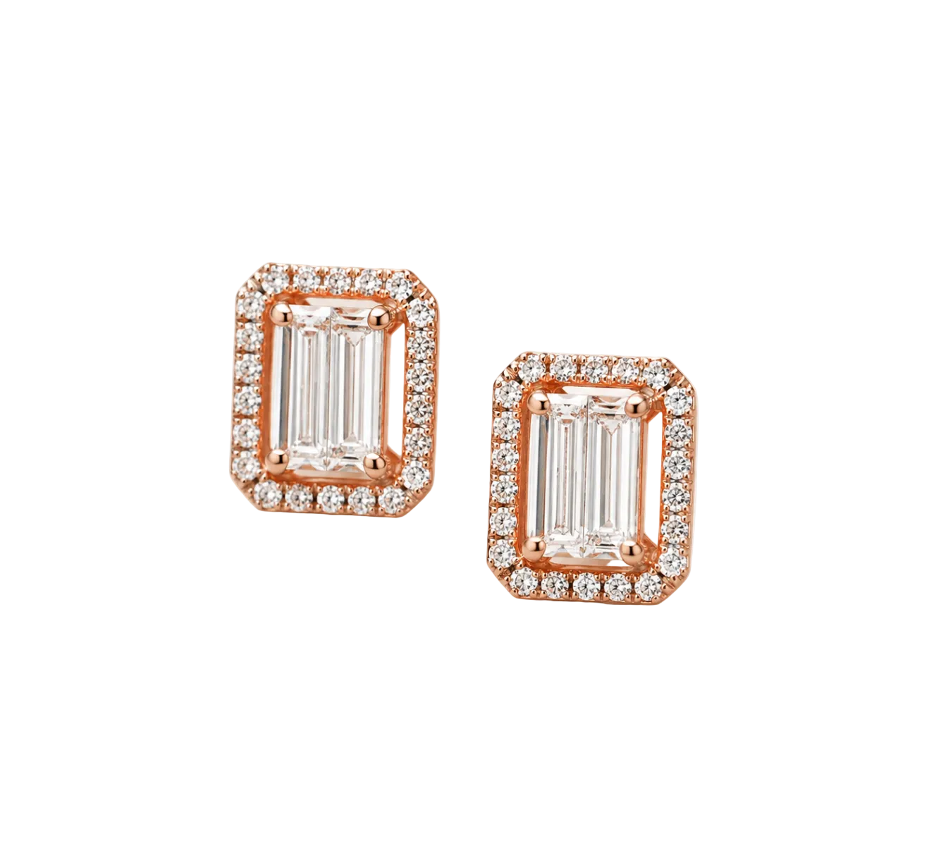 EMERALD CUT DIAMOND HALO STUDS