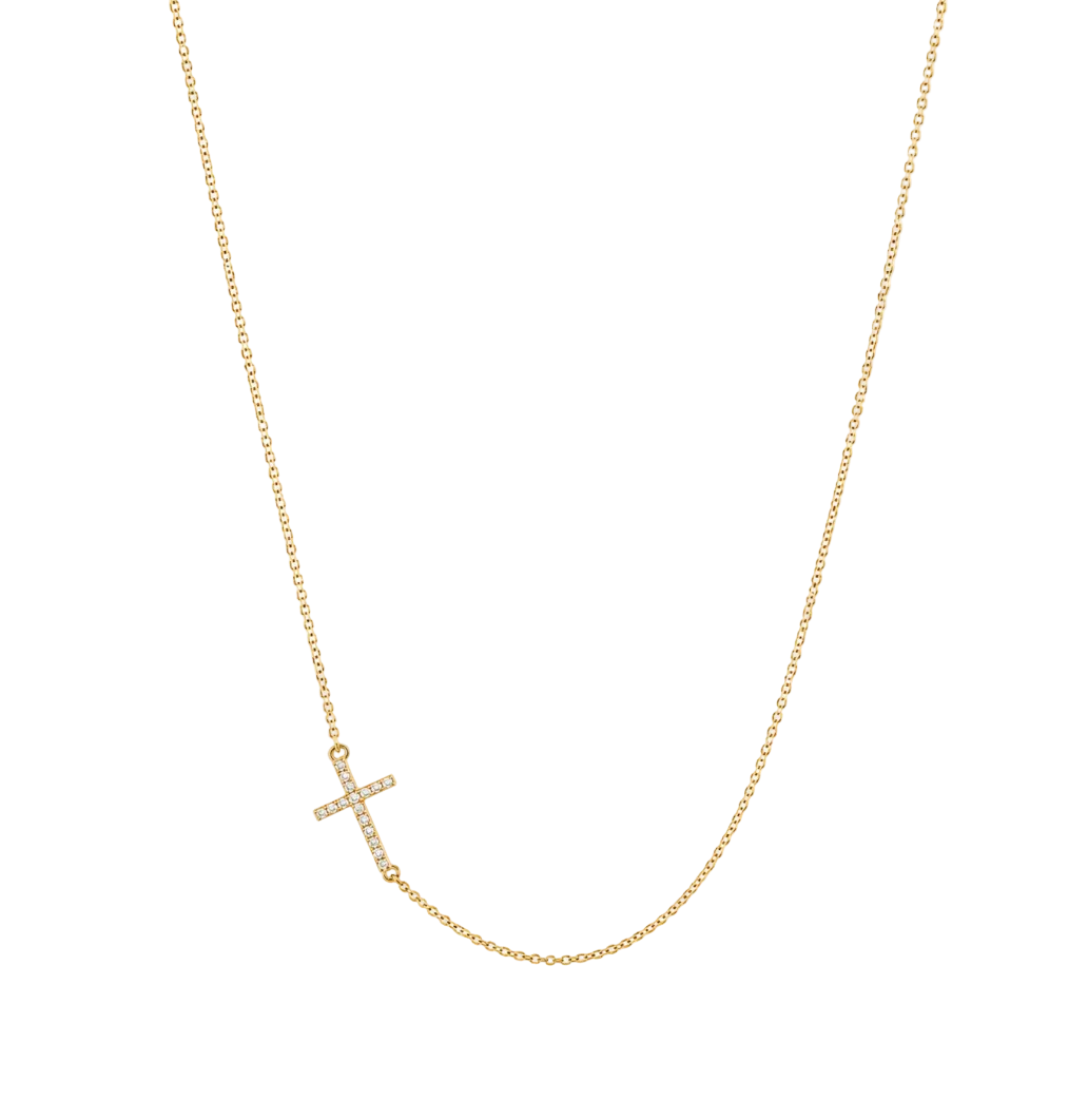 SIDEWAYS DIAMOND CROSS NECKLACE