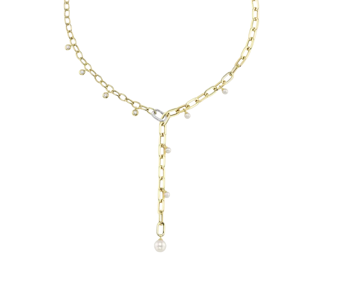 DIAMOND & PEARL DANGLE NECKALCE