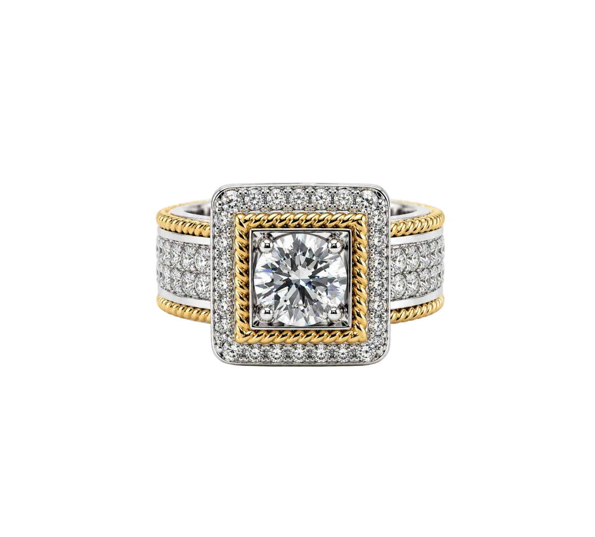 TWO TONE DIAMOND SQUARE HALO RING