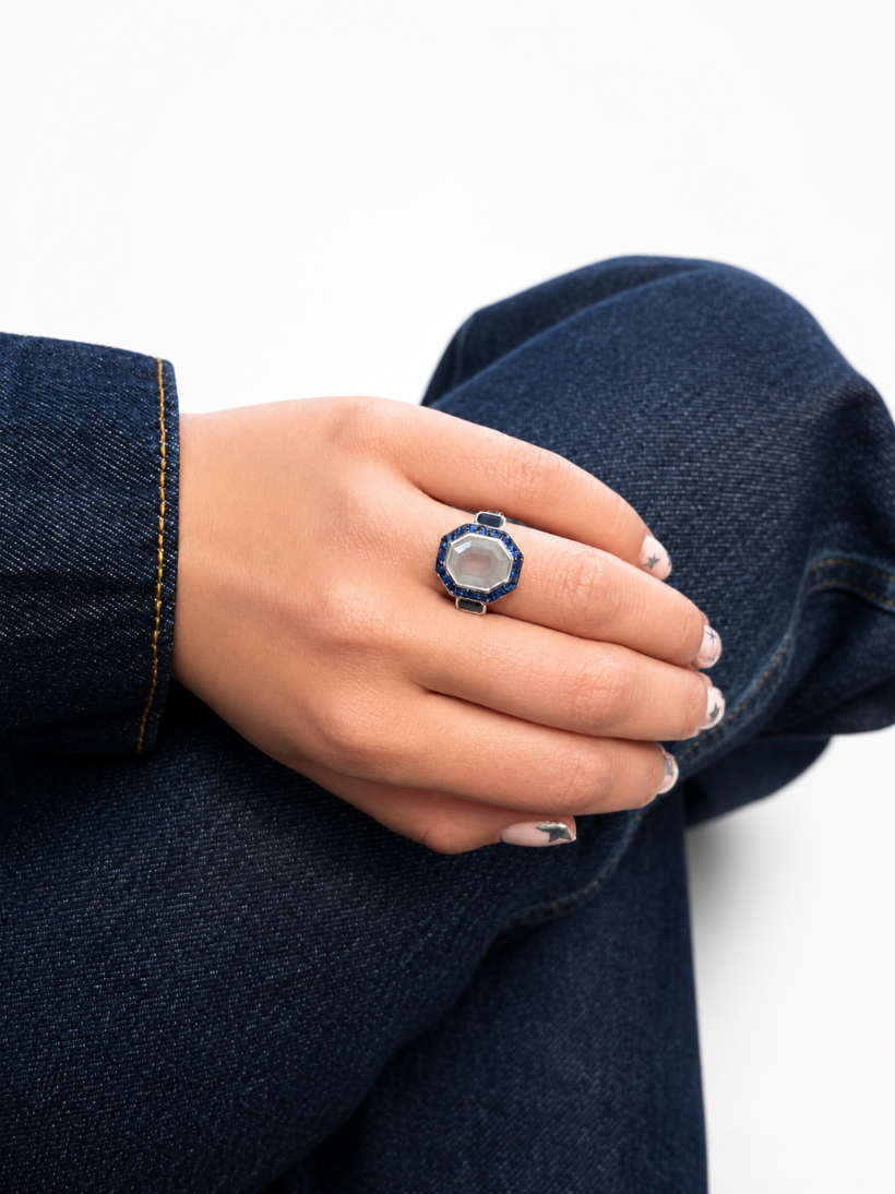 GREY DIAMOND & BLUE SAPPHIRE RING