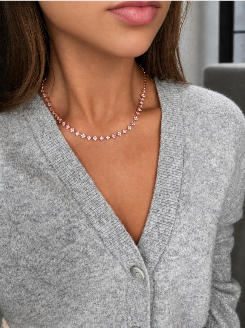 PINK SAPPHIRE & DIAMOND CLOVER NECKLACE