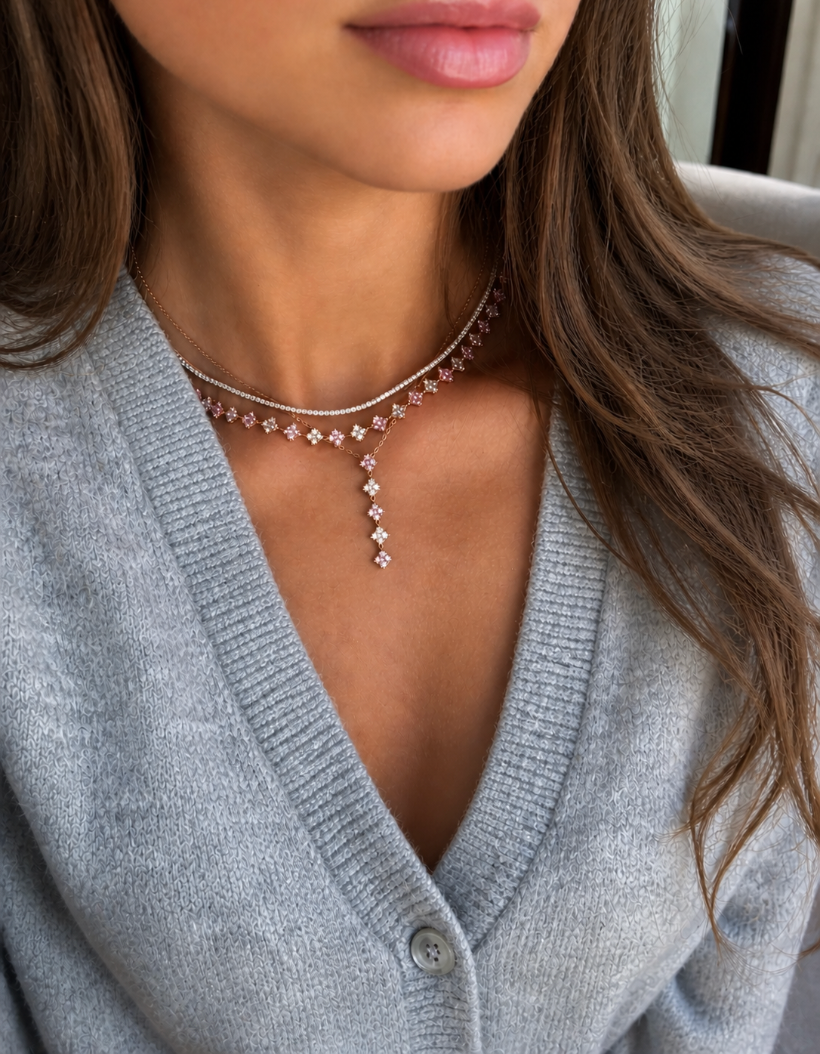 PINK SAPPHIRE & DIAMOND CLOVER LARIAT