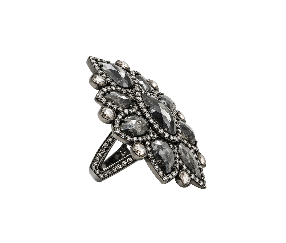 BLACK & WHITE DIAMOND FLORAL RING