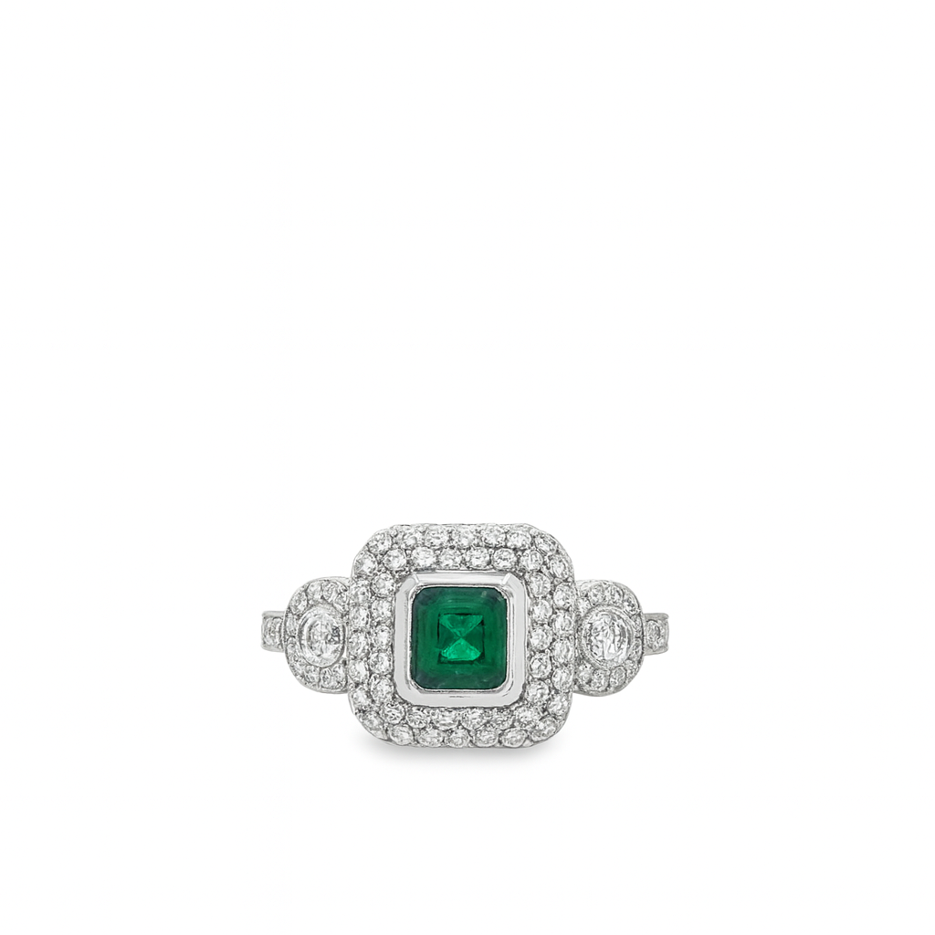 EMERALD & ALL-OVER DIAMOND RING