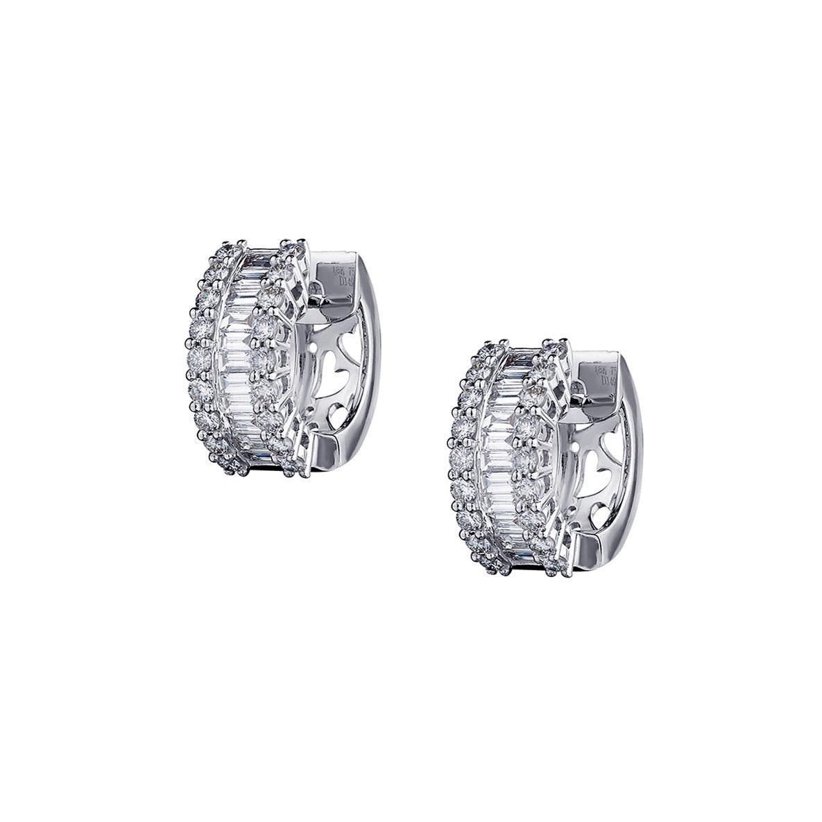 BAGUETTE & ROUND DIAMOND HUGGIE STYLE EARRINGS