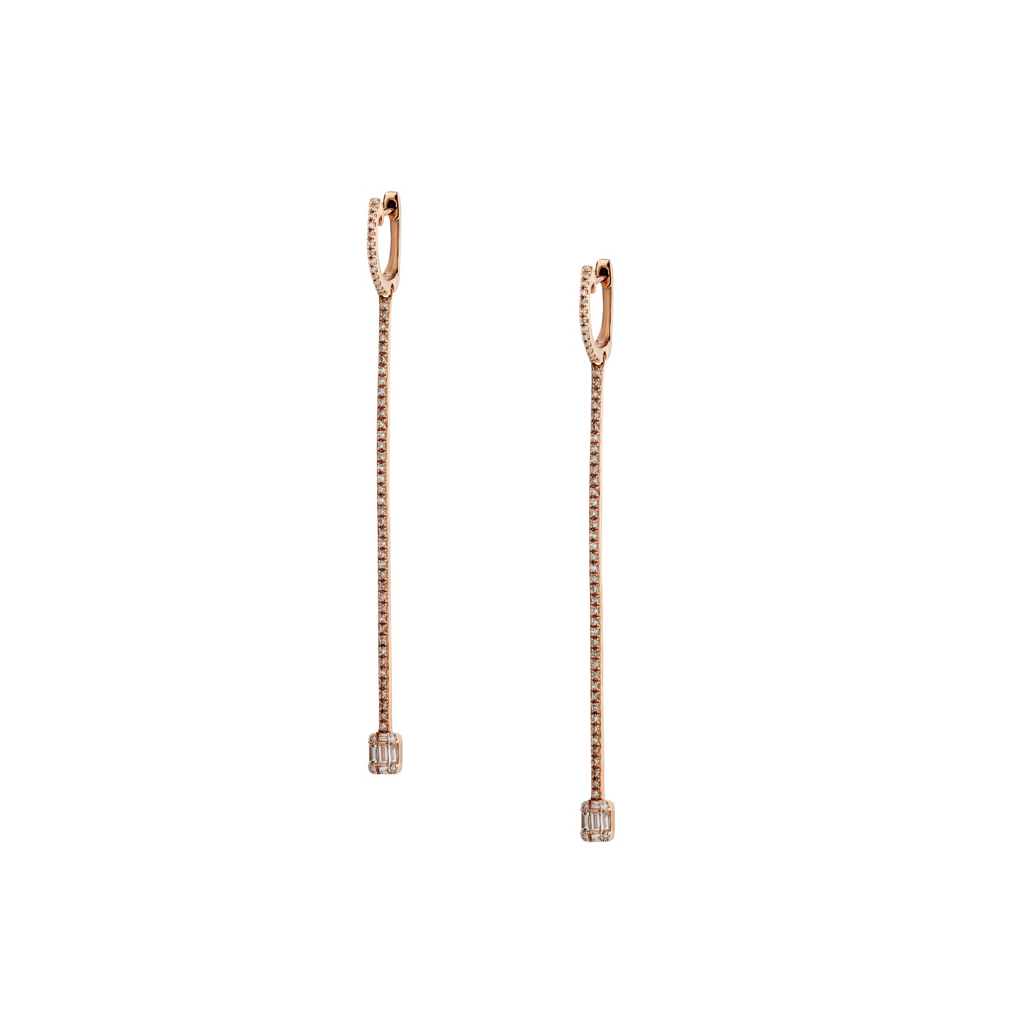 BAGUETTE AND DIAMOND LONG DROP EARRINGS