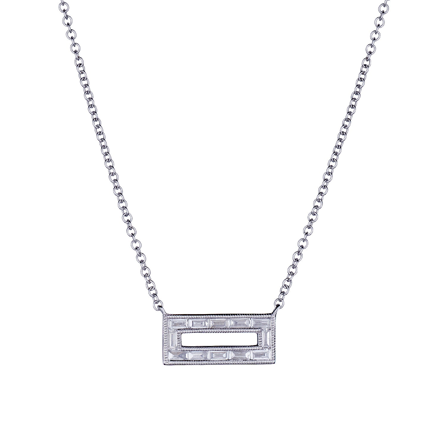 Baguette Diamond Diamond Horizontal Bar Pendant Necklace