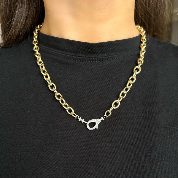 ROUND LINK CHAIN WITH DIAMOND CLASP NECKLACE