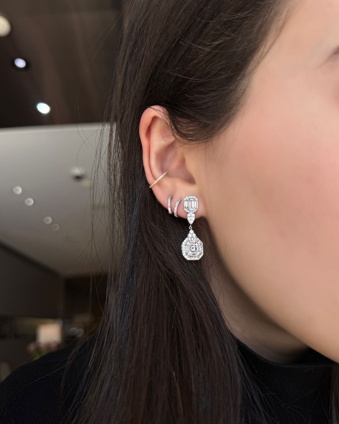 CLASSIC MULTI STONE DIAMOND DROP EARRINGS