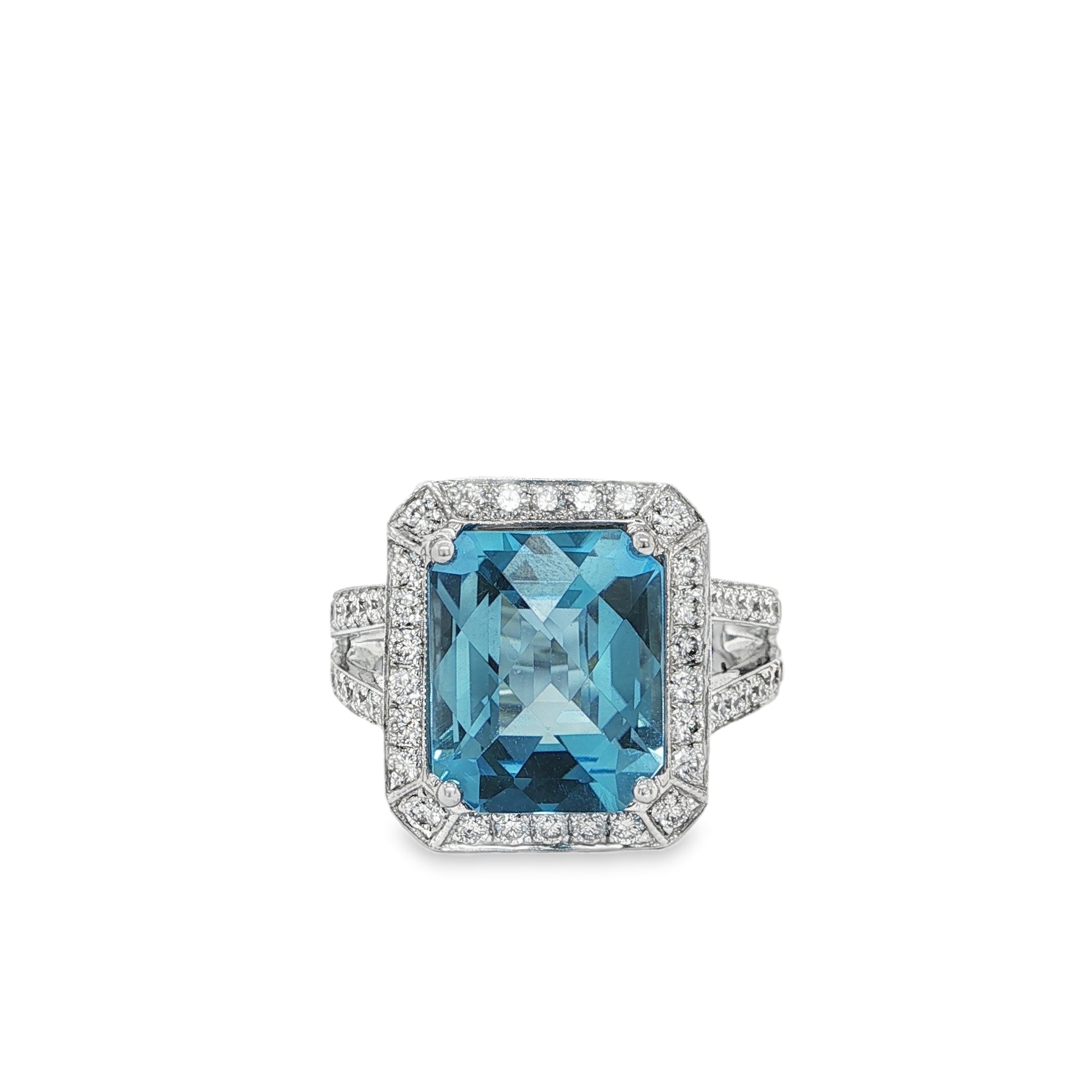 BLUE TOPAZ & DIAMOND COCKTAIL RING