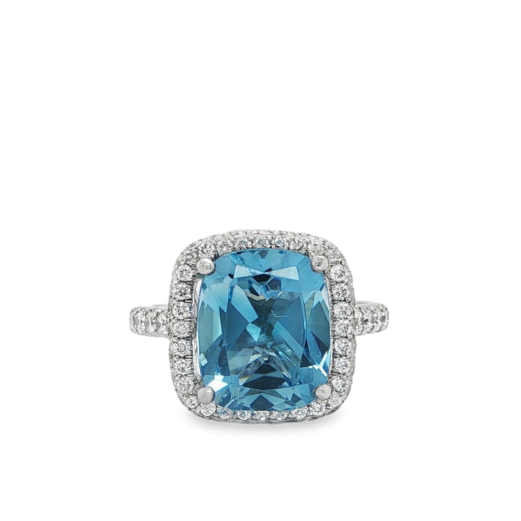 CUSHION-CUT BLUE TOPAZ & DIAMOND RING