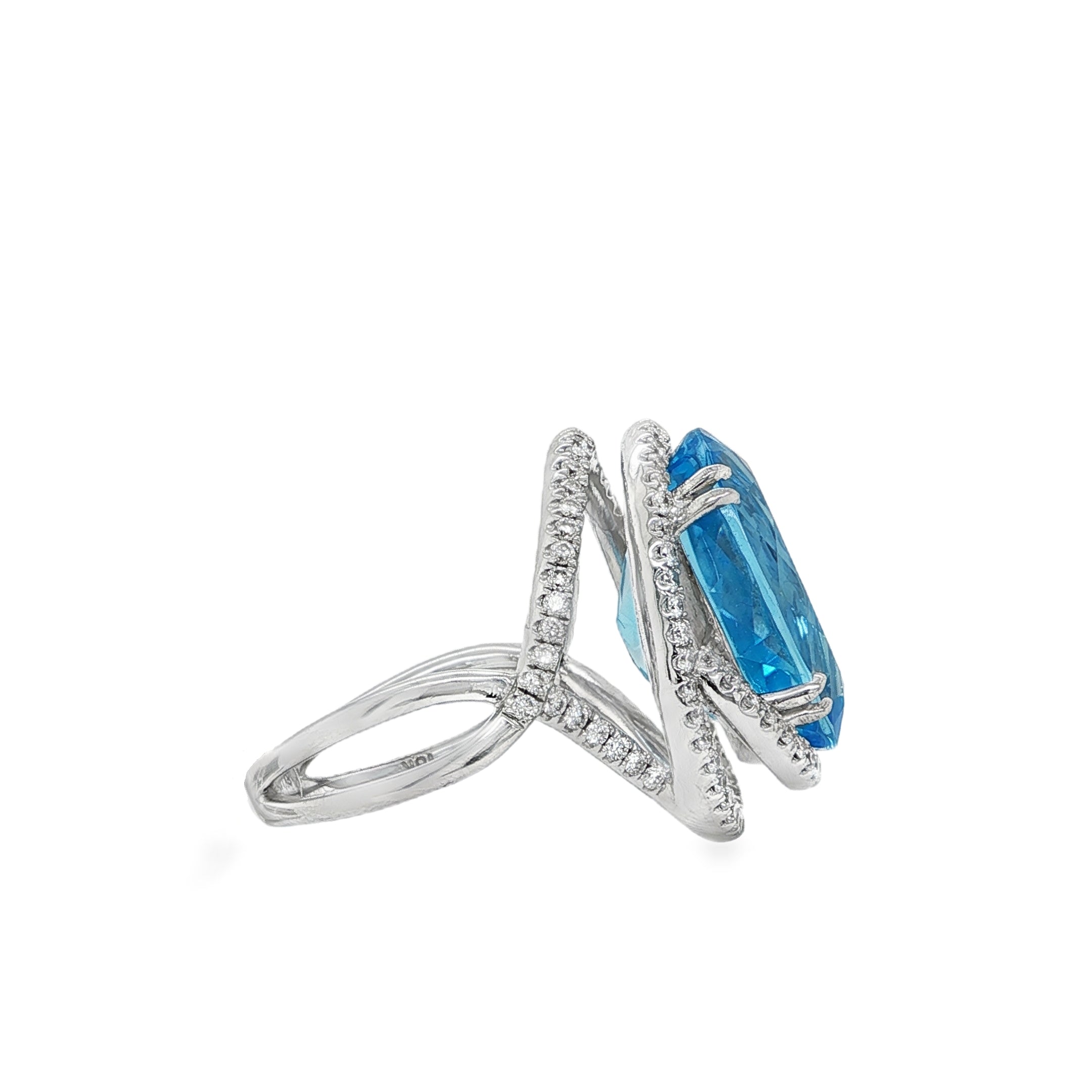 BLUE TOPAZ & PAVÉ DIAMOND SPLIT SHANK RING