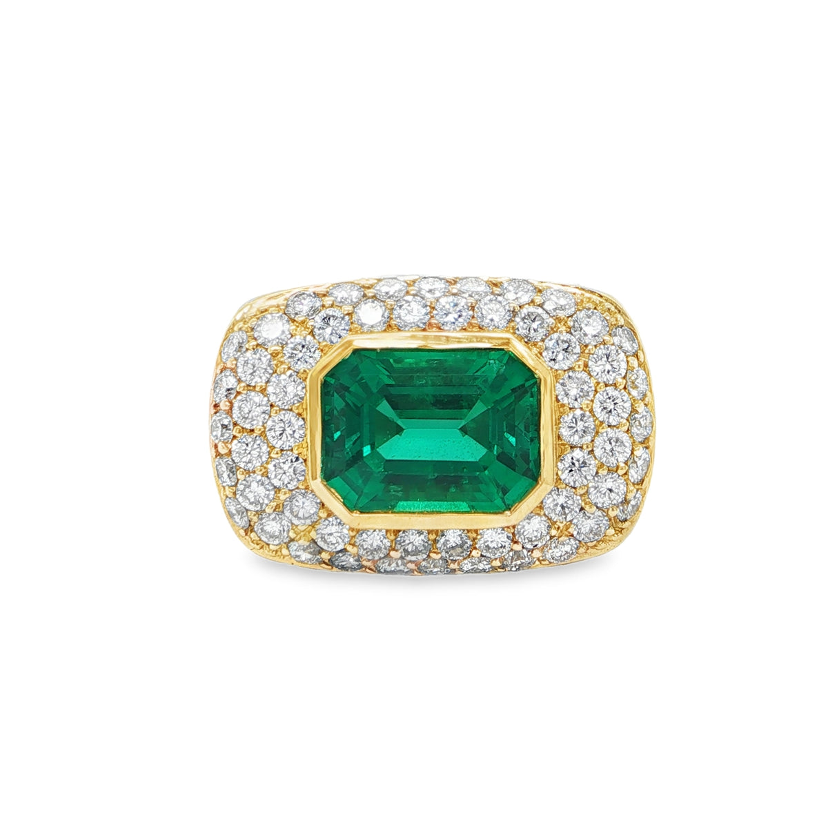 LAB EMERALD & DIAMOND CHUNKY RING