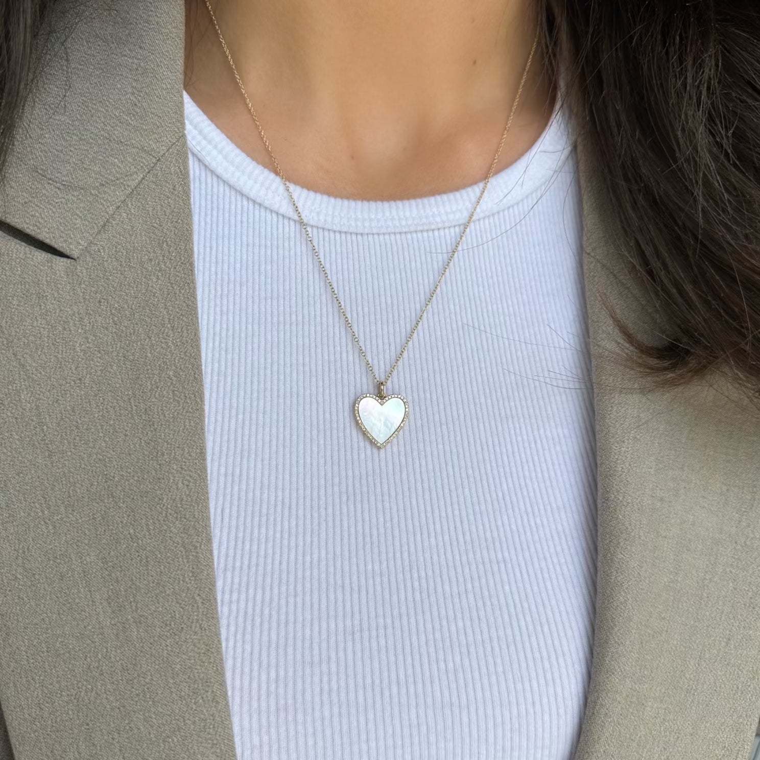 MOTHER OF PEARL & DIAMOND HEART NECKLACE