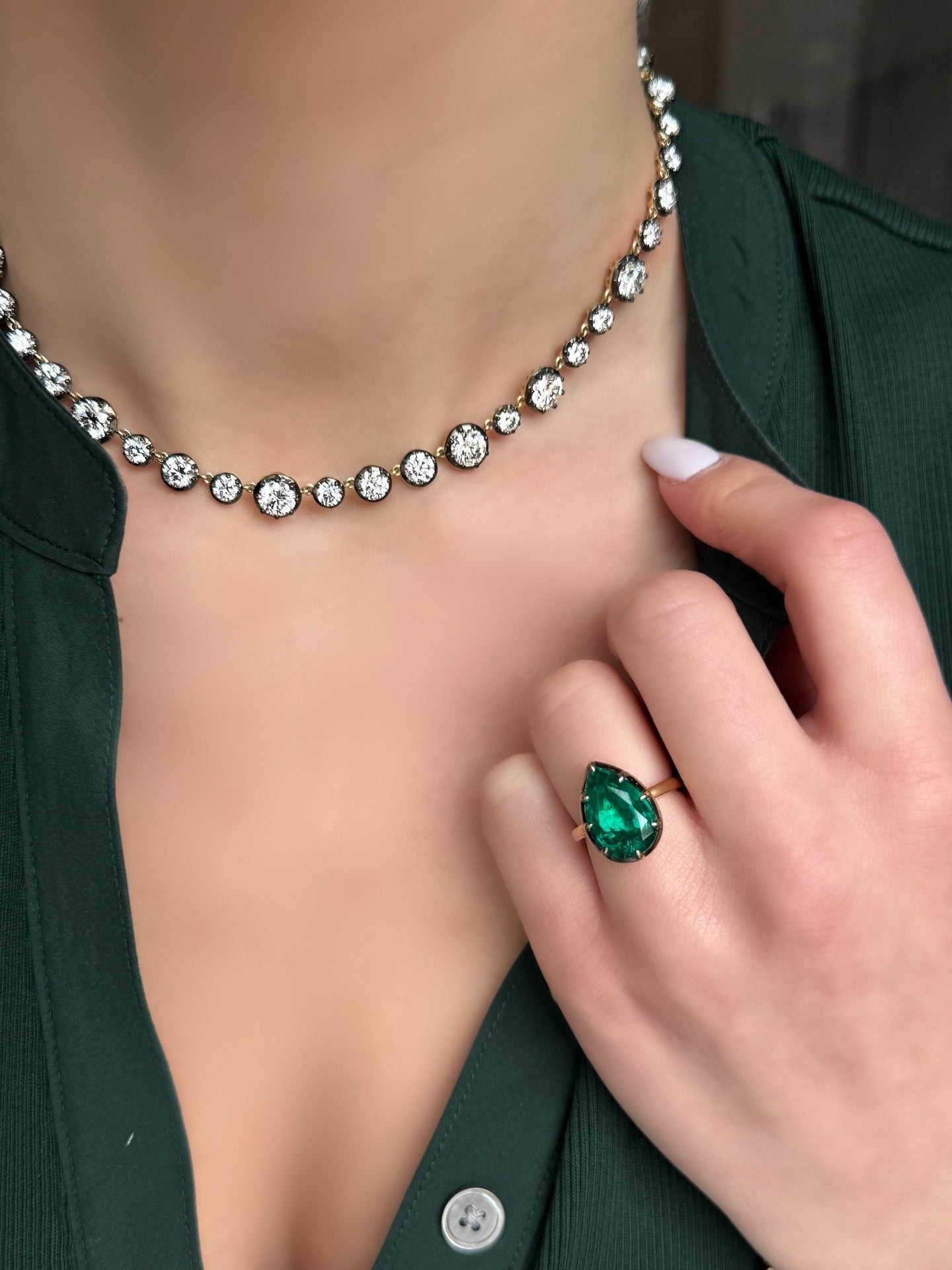 Lab Grown Emerald Pear Shaped Ring