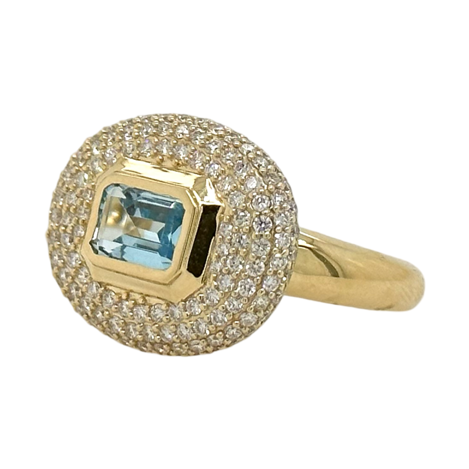 BLUE TOPAZ & PAVE DIAMOND RING