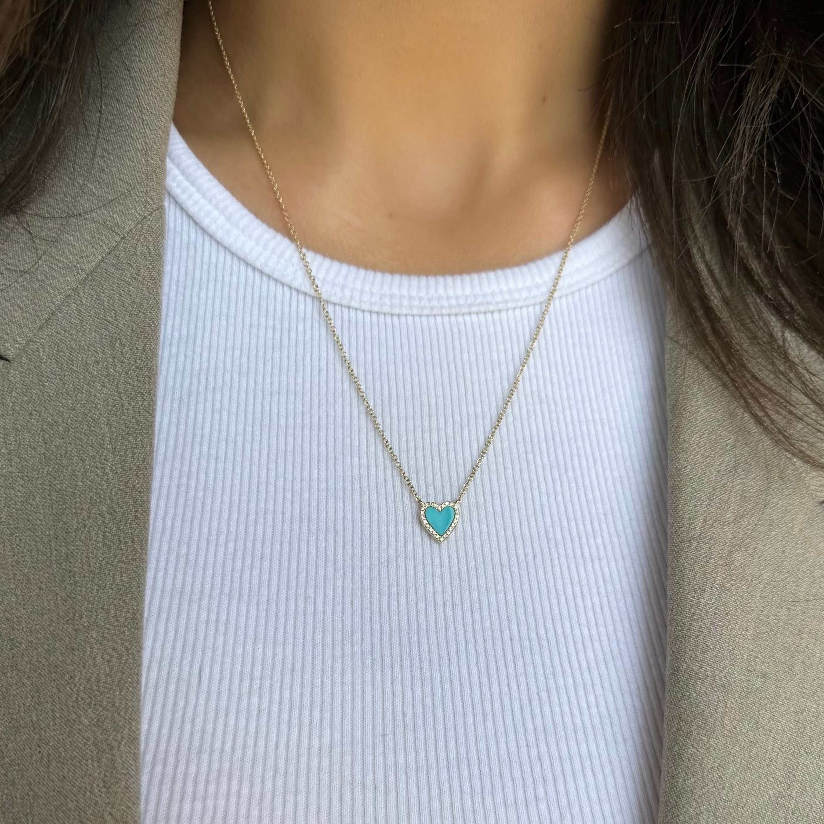 TURQUOISE & DIAMOND HEART NECKLACE