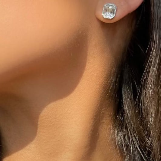 BAGUETTE & DIAMOND FRAME STUD EARRINGS