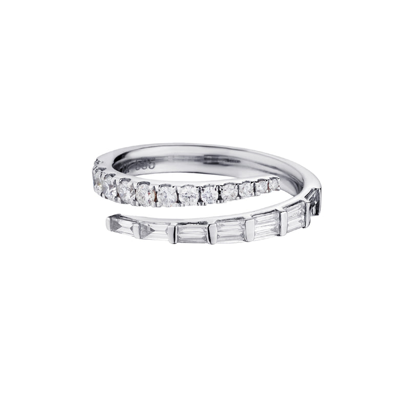 CROSSOVER BAGUETTE & ROUND DIAMOND PINKY RING