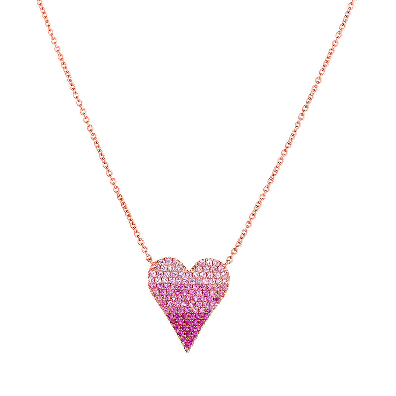 SAPPHIRE AND DIAMOND OMBRÉ PINCHED HEART NECKLACE