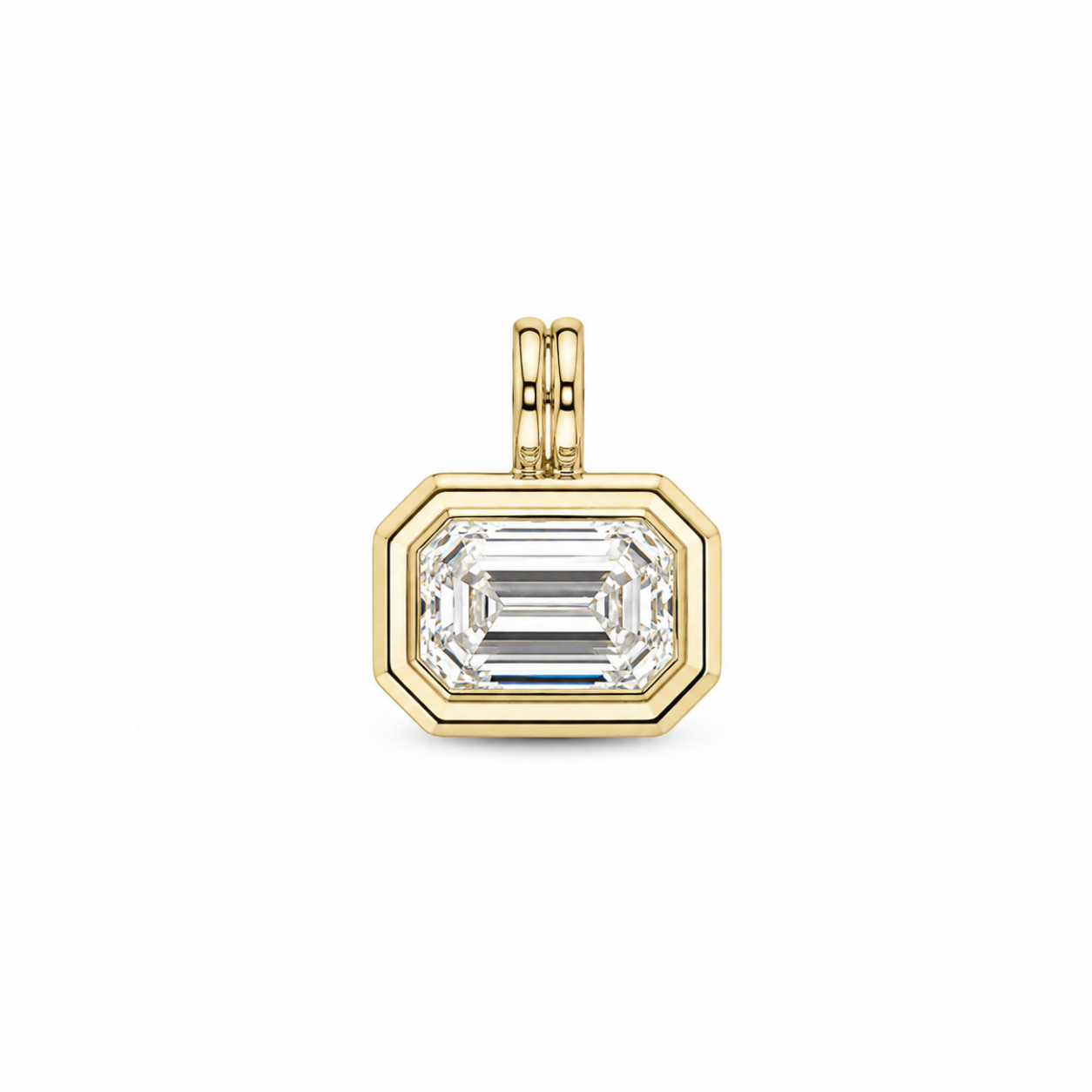 LAB EMERALD CUT DOUBLE BEZEL PENDANT