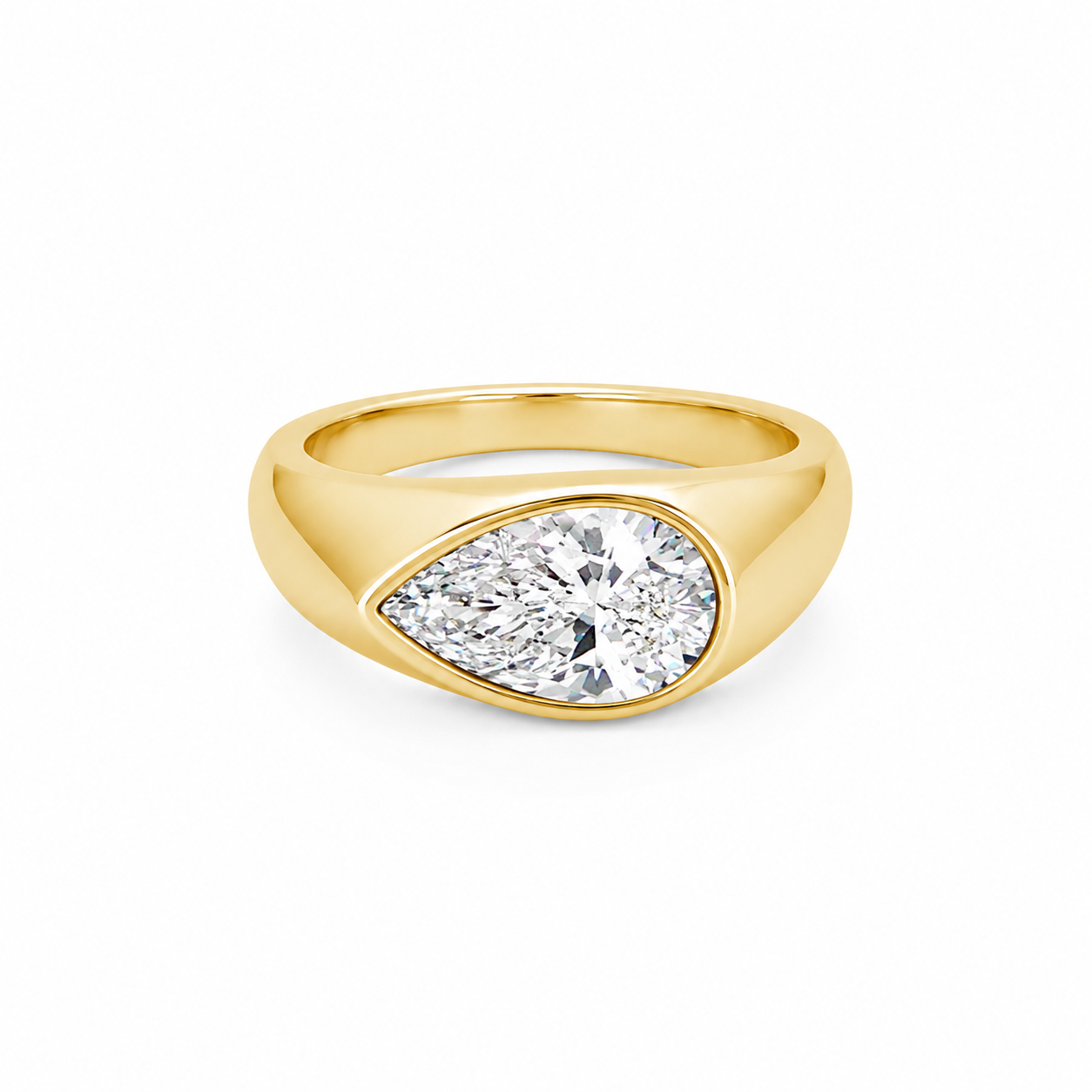 LAB PEAR SHAPED BEZEL DIAMOND PINKY RING