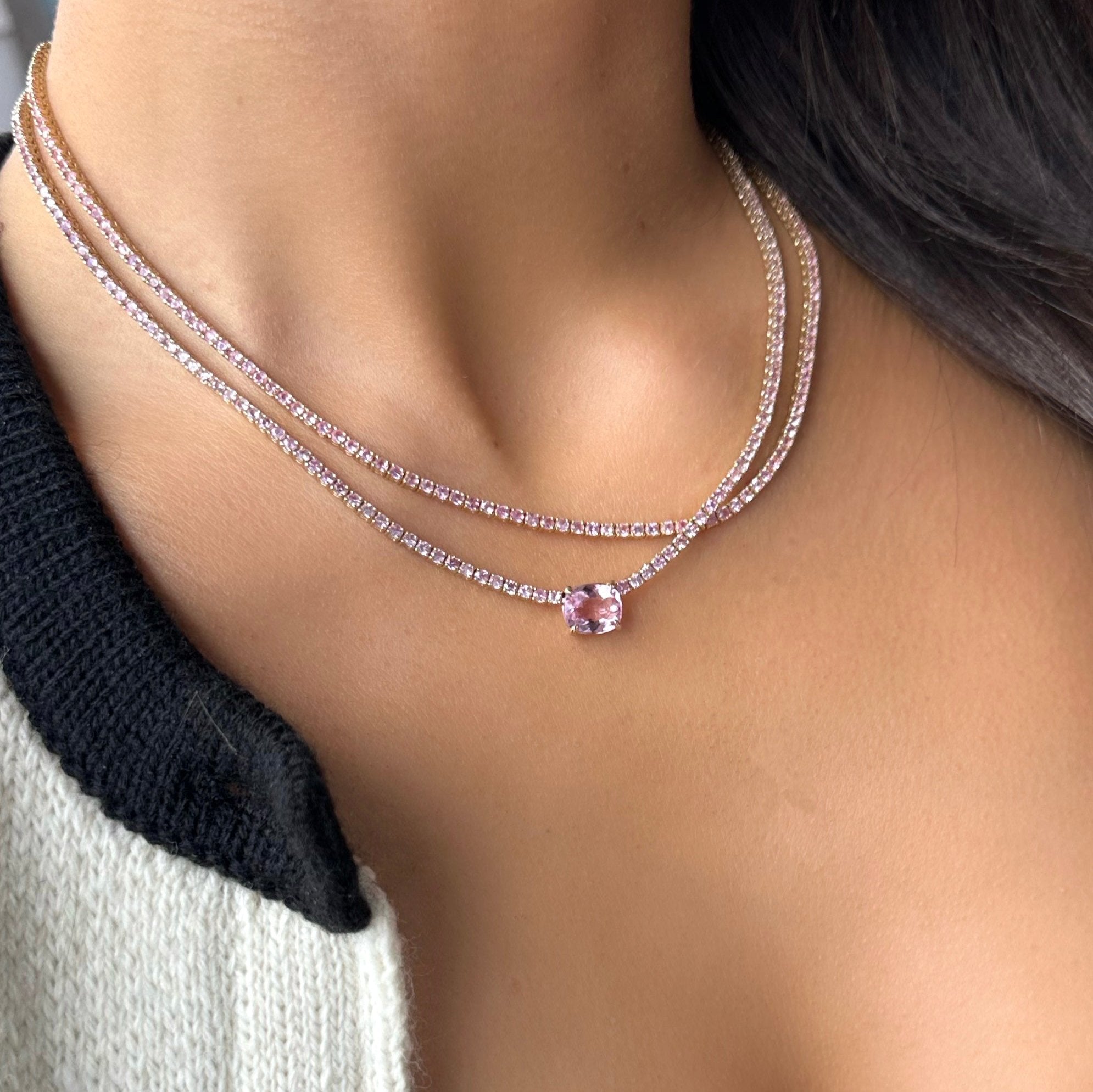 PINK SAPPHIRE TENNIS NECKLACE