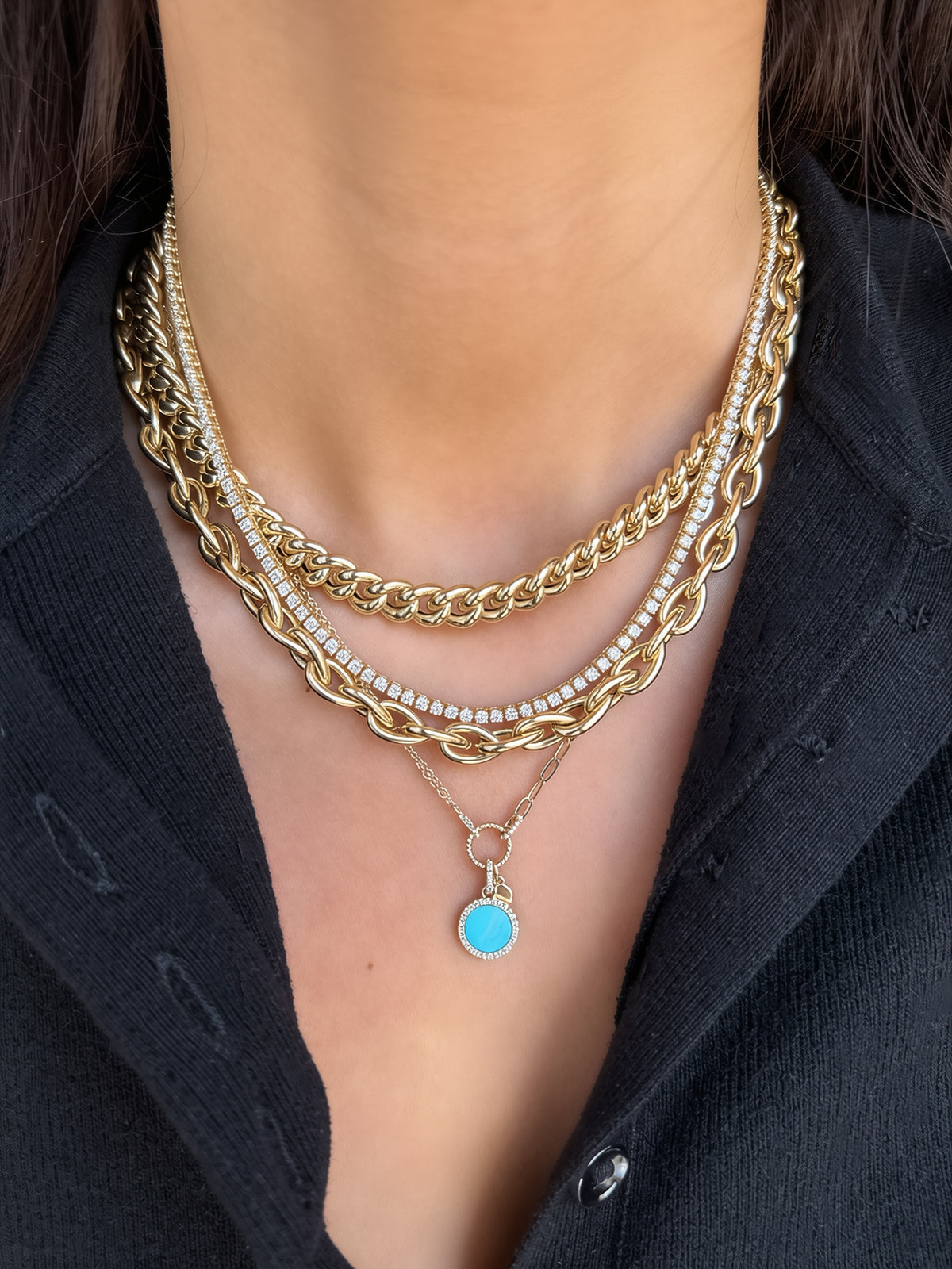 TURQUOISE DIAMOND CHARM NECKLACE