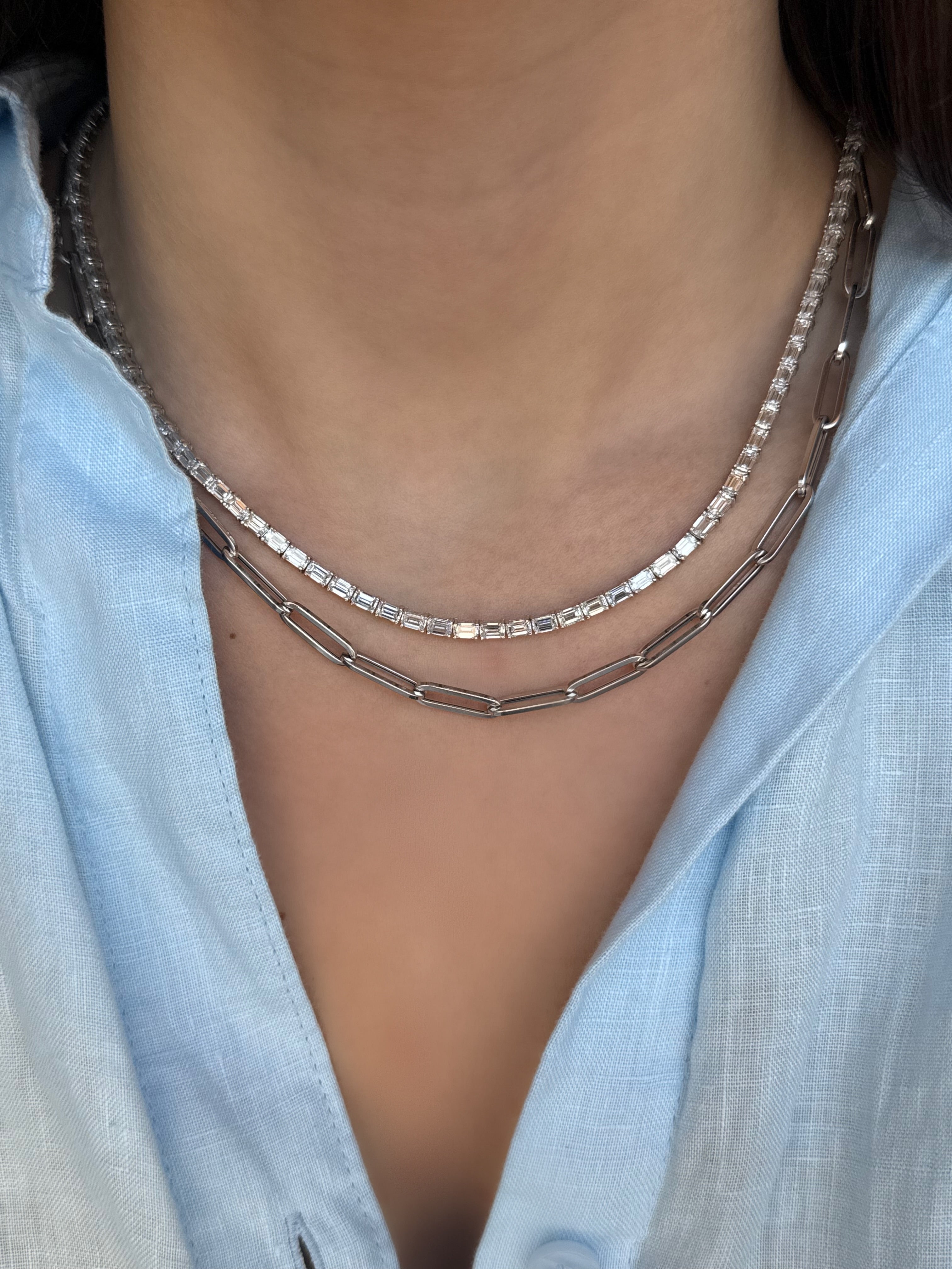 LAB BAGUETTE CUT DIAMOND TENNIS NECKLACE