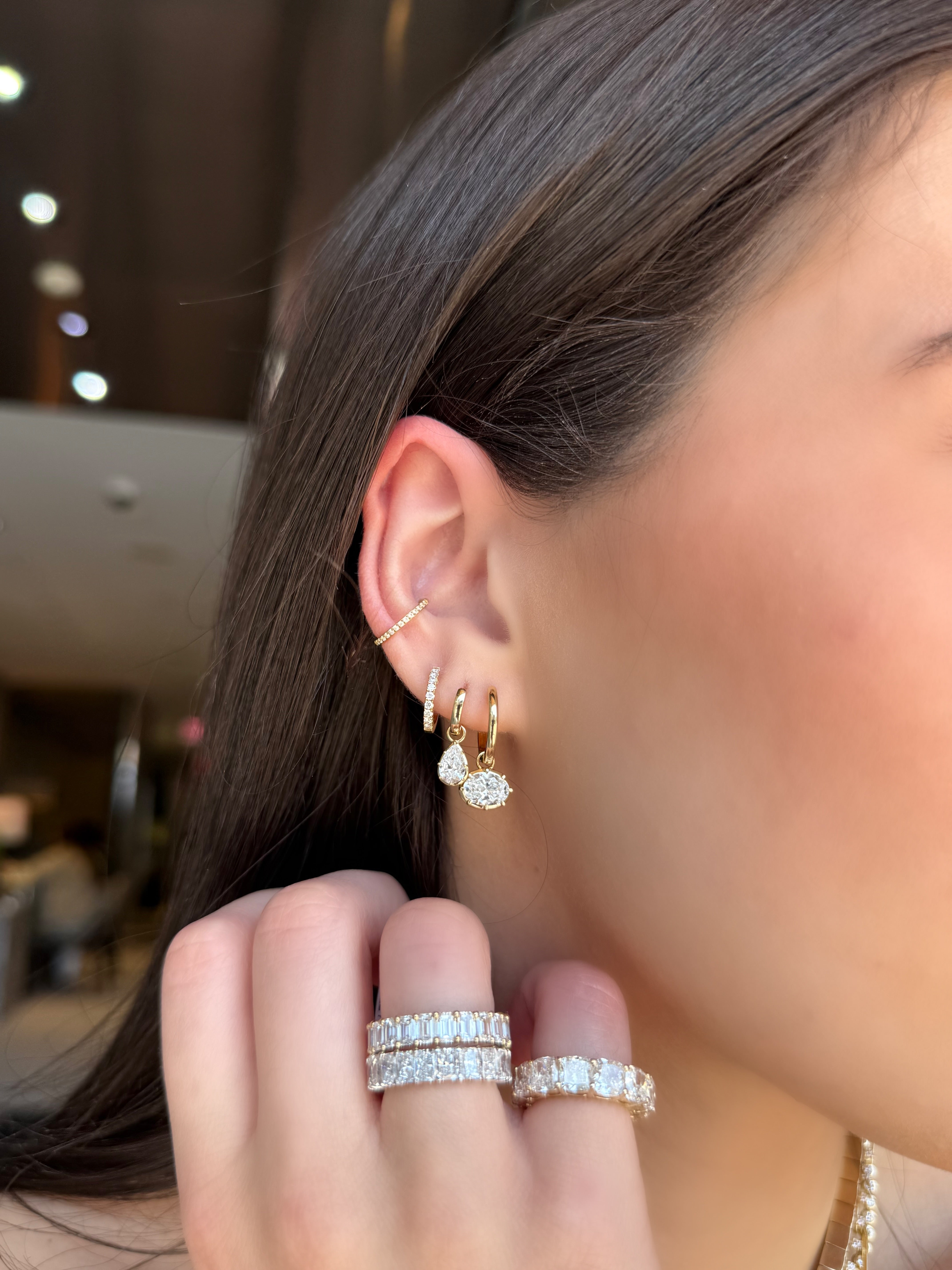 LAB PEAR SHAPED DIAMOND DANGLE EARRINGS