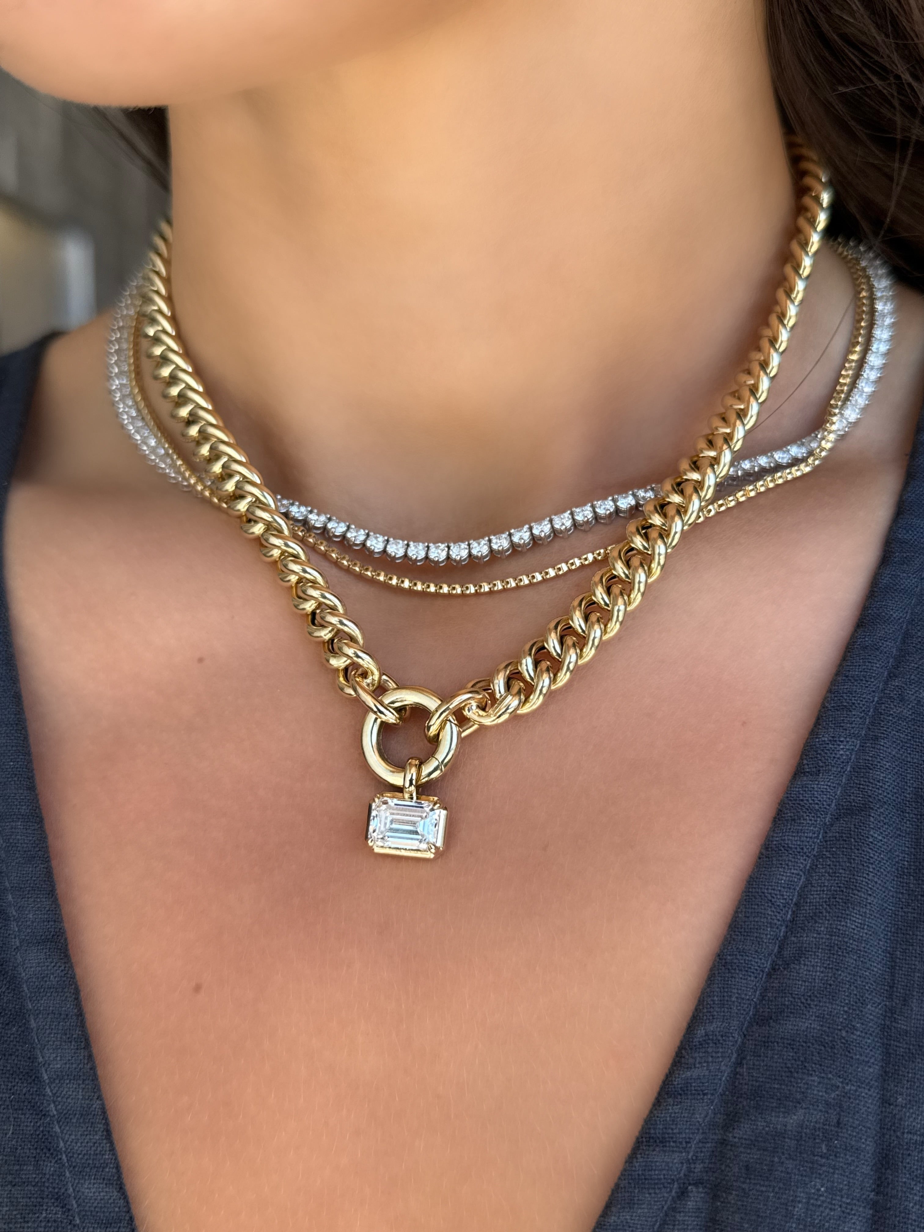 LAB EMERALD CUT DIAMOND PENDANT