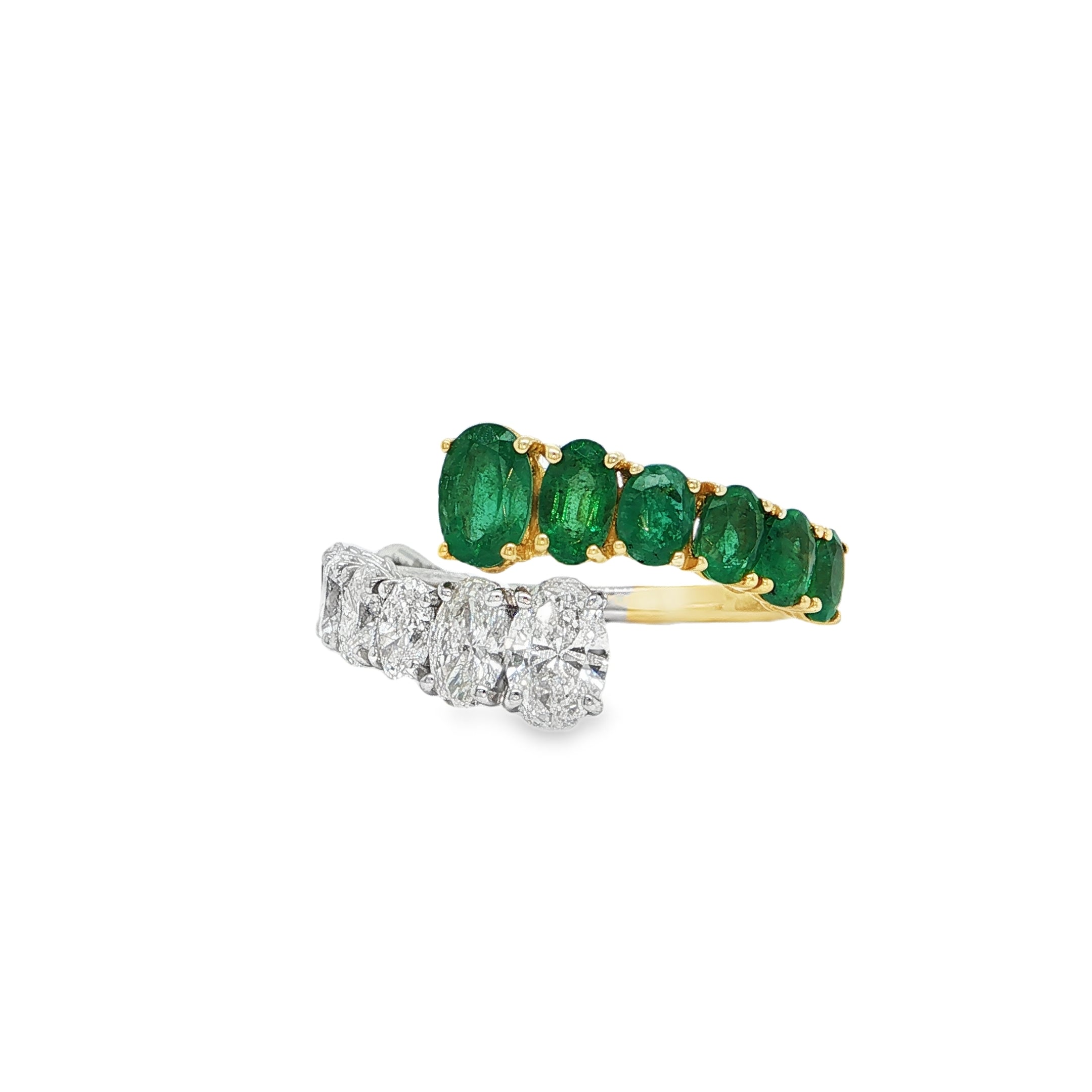 Emerald and Diamond Crossover ring