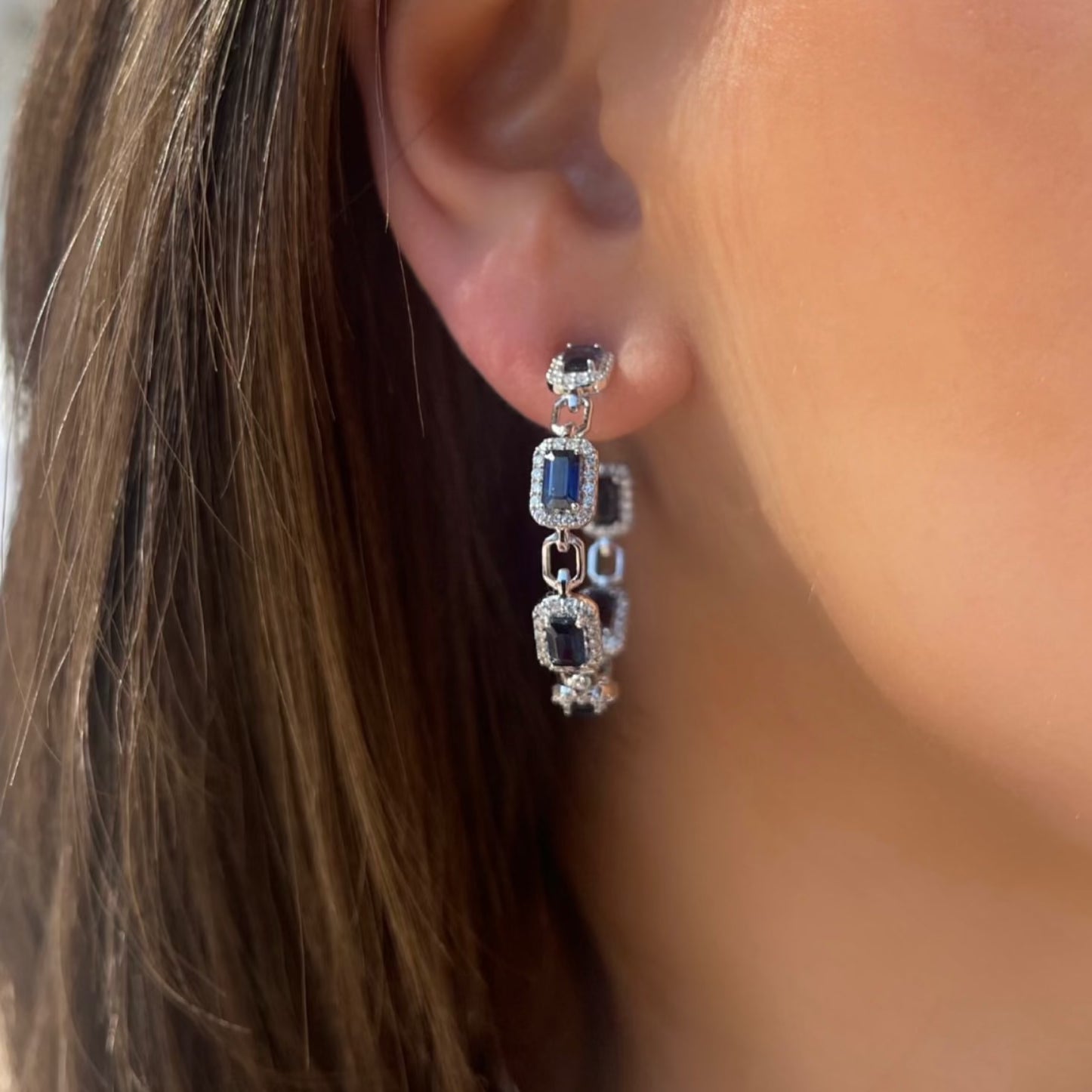 BLUE SAPPHIRE & DIAMOND HOOP EARRINGS