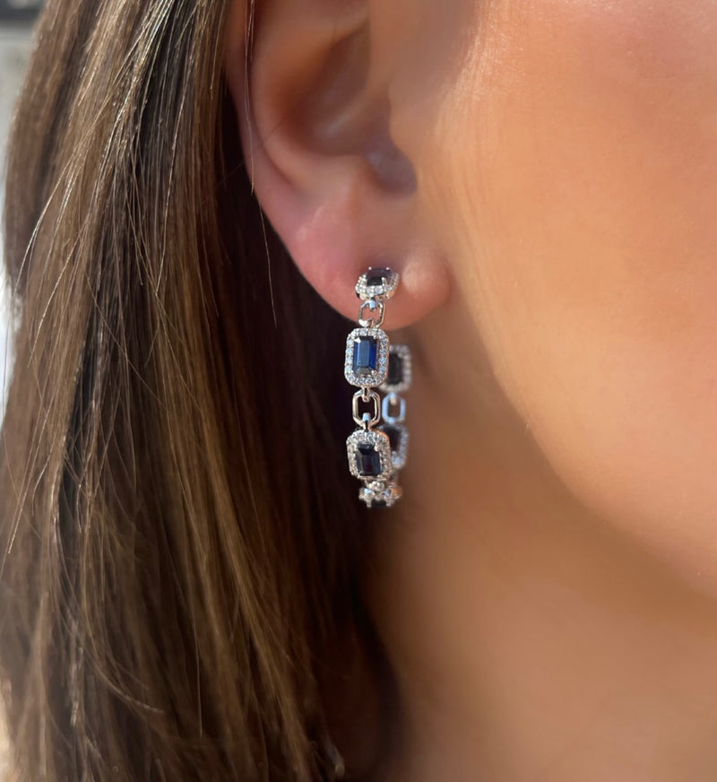 BLUE SAPPHIRE & DIAMOND HOOP EARRINGS
