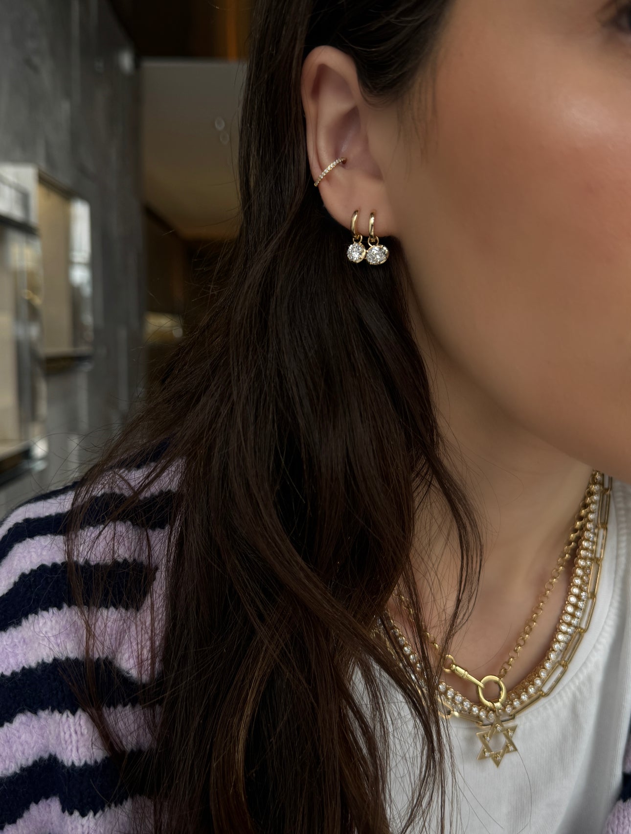 LAB ROUND DIAMOND DROP EARRINGS