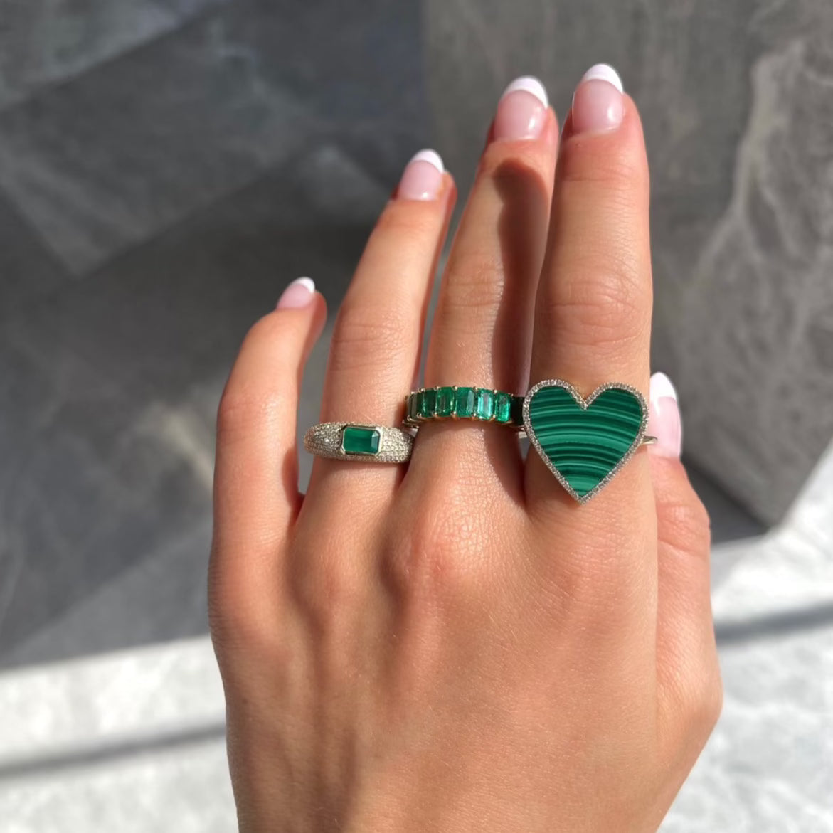 MALACHITE & DIAMOND HEART RING