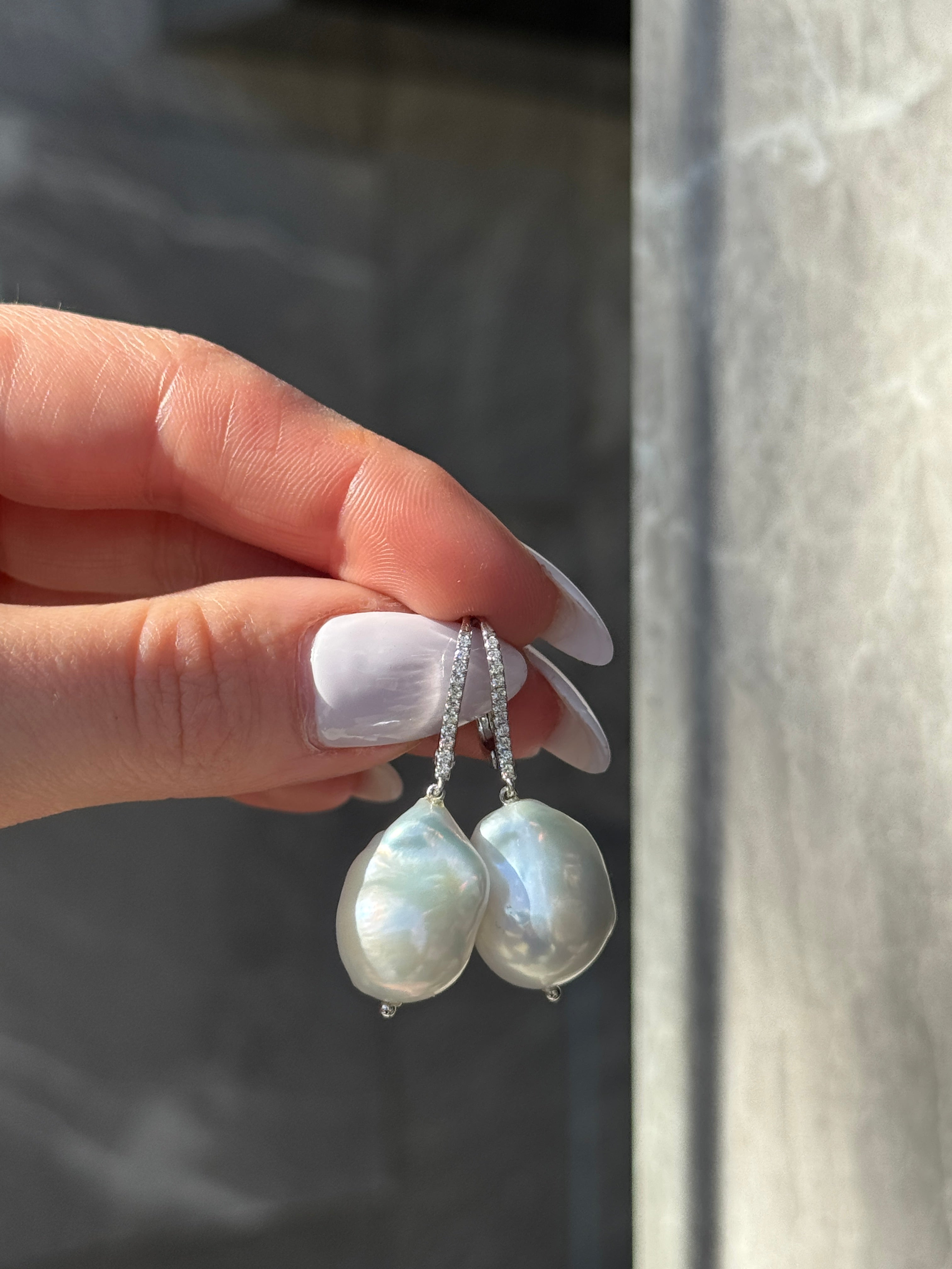 FRESHWATER BAROQUE PEARL & DIAMOND EARRINGS