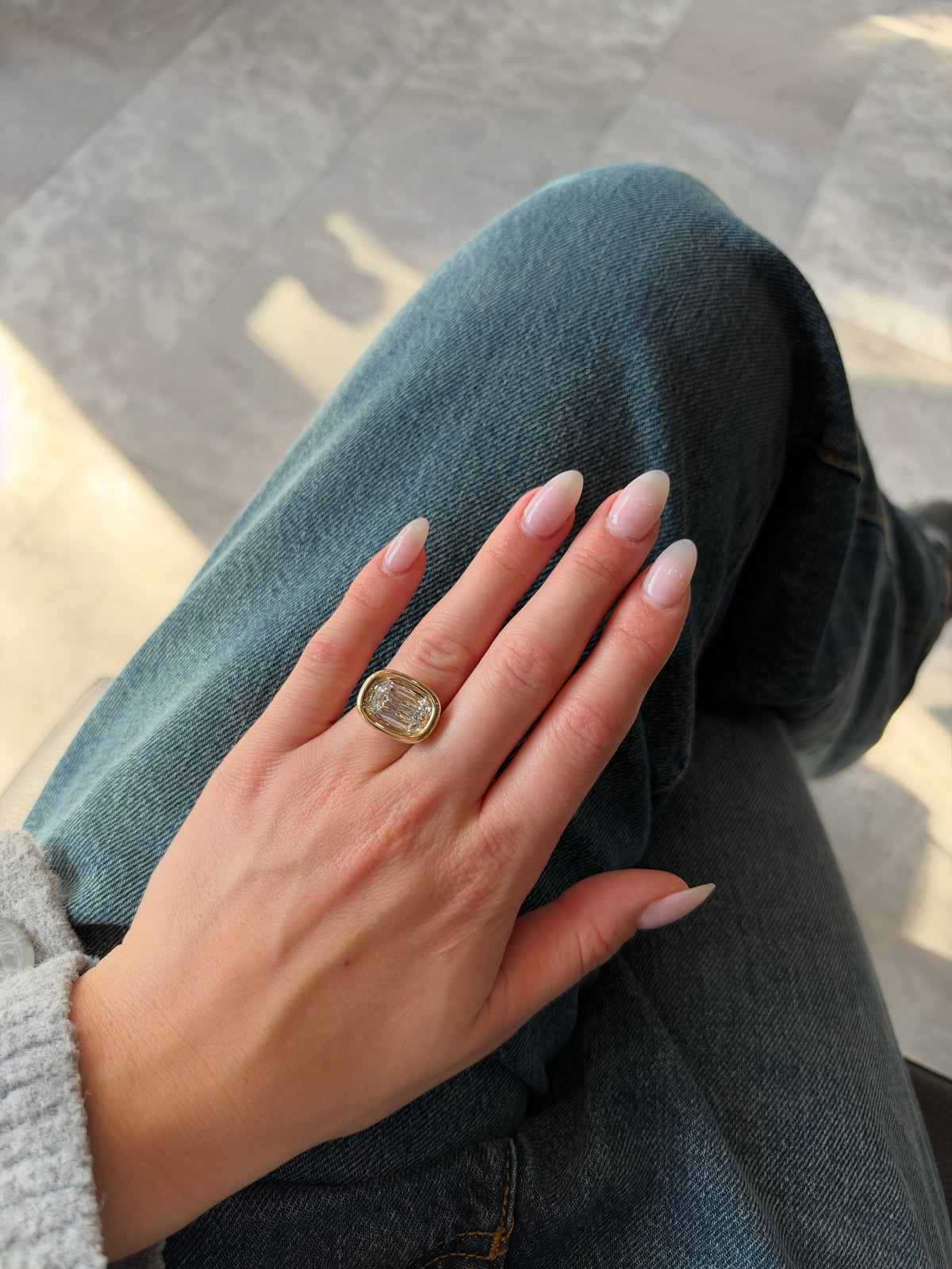 BEZEL SET LAB CUSHION CUT DIAMOND RING