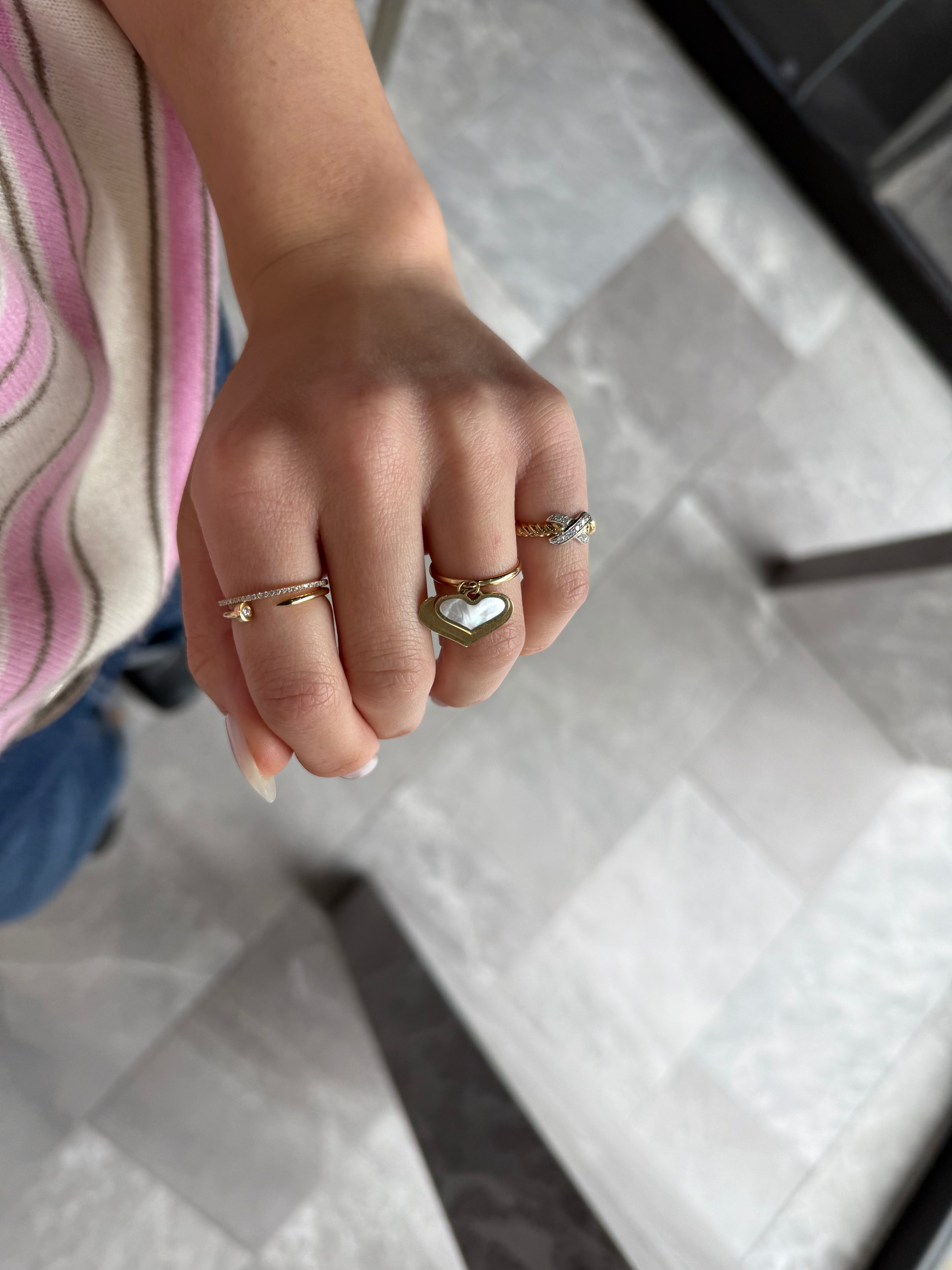TWO TONE DIAMOND CRISS CROSS PINKY RING