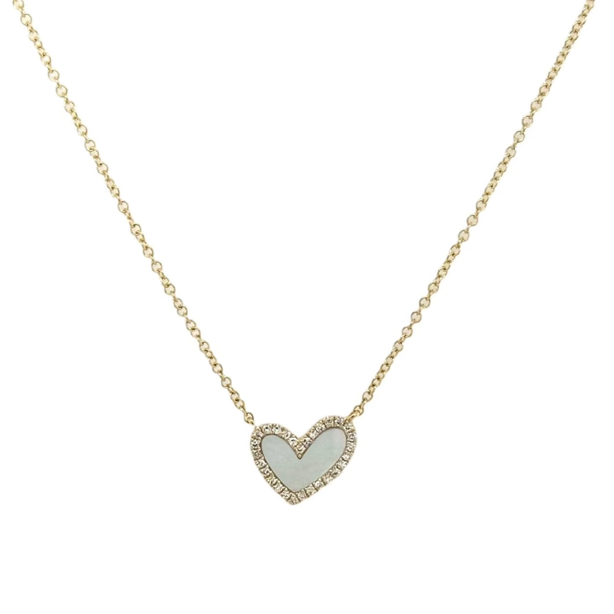 MINI MOTHER OF PEARL & DIAMOND HEART NECKLACE