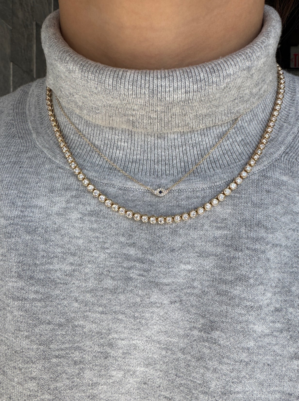 MINI DIAMOND & SAPPHIRE EVIL EYE NECKLACE