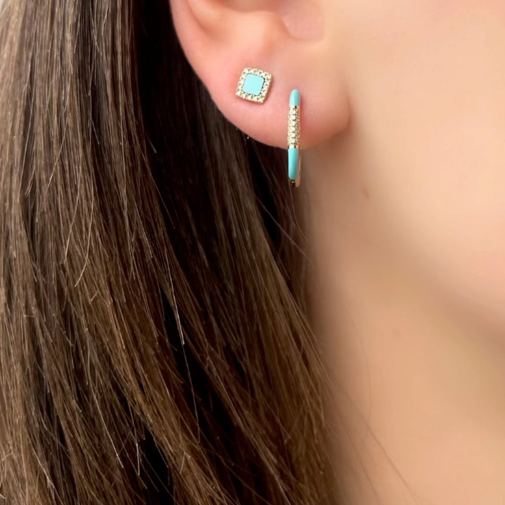 TURQUOISE & DIAMOND SQUARE STUDS