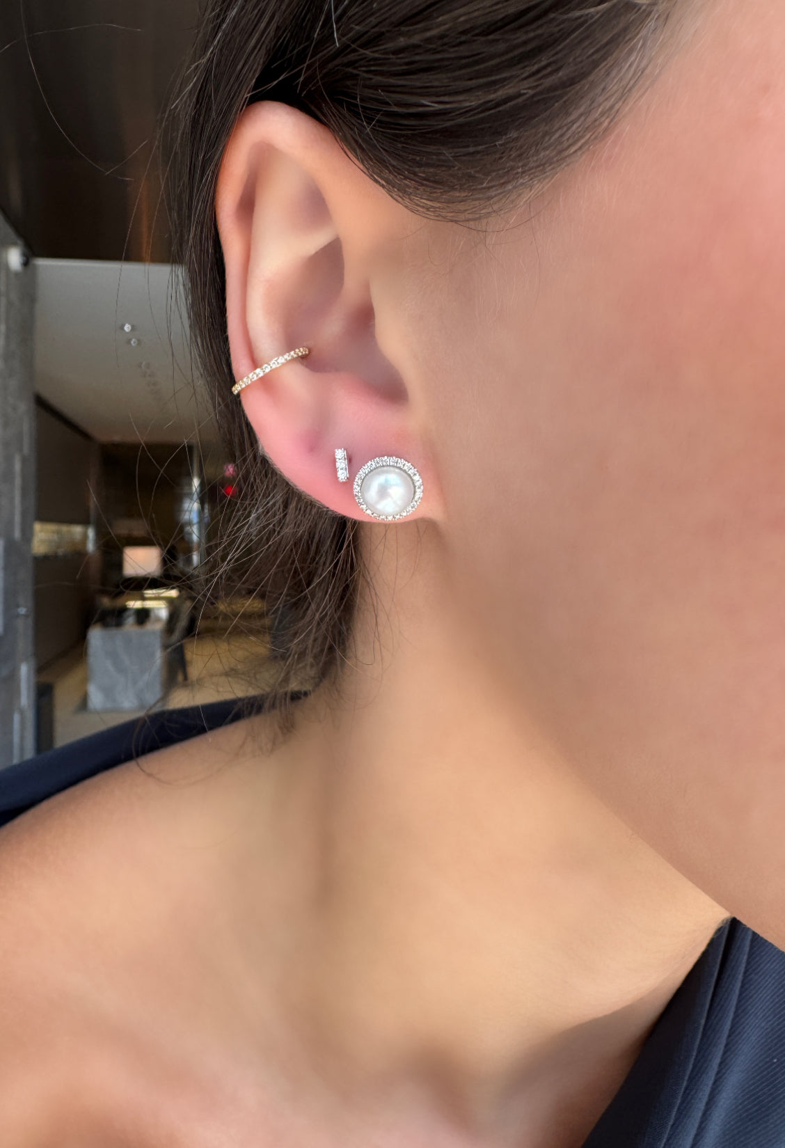 CULTURED PEARL DIAMOND HALO STUD EARRINGS