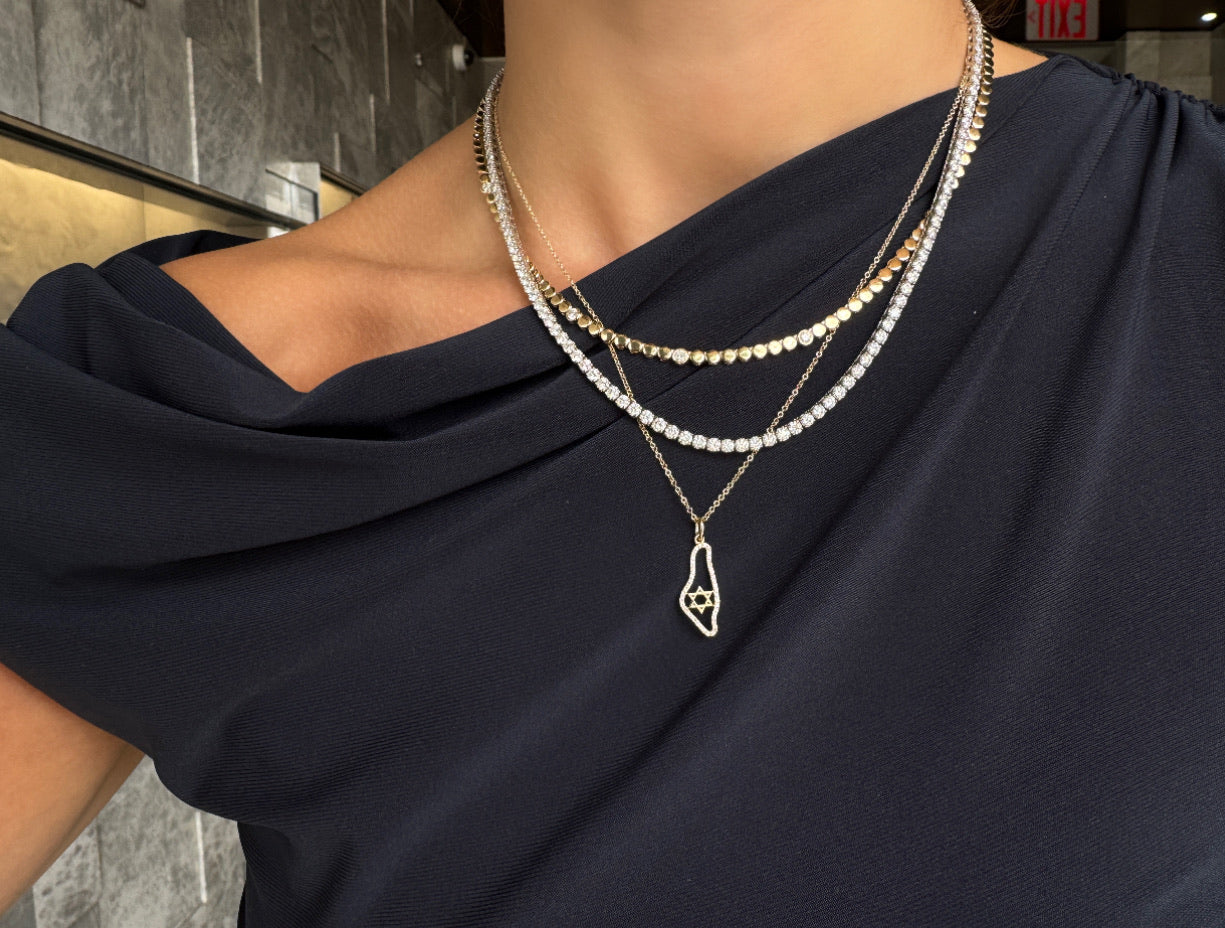 Diamond Map of Israel Star Of David Necklace