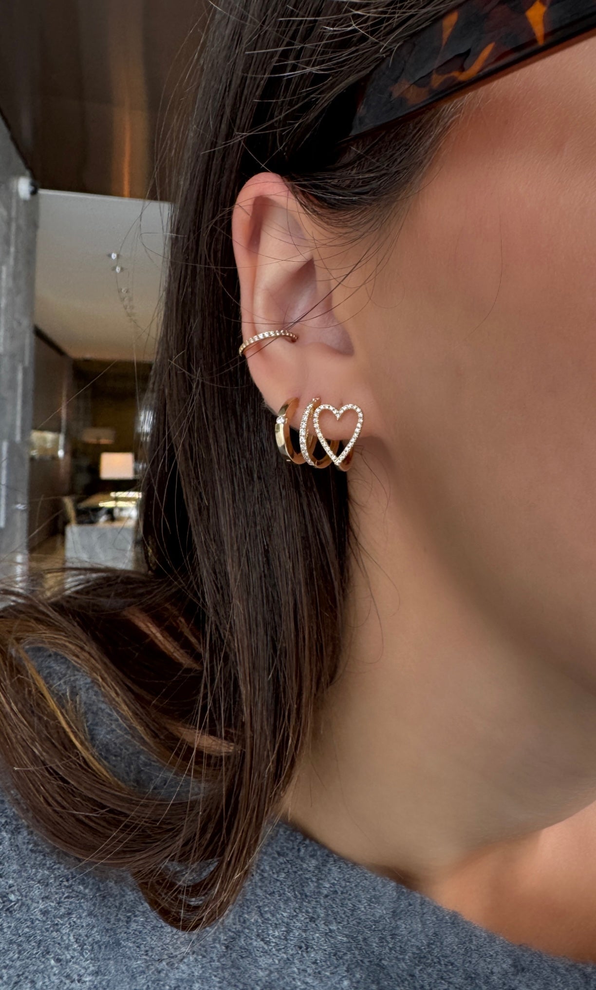 Diamond Heart Hoop Earrings