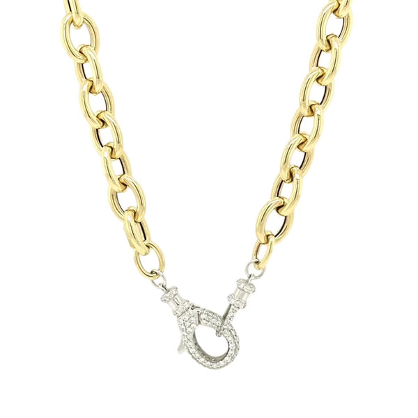 ROUND LINK CHAIN WITH DIAMOND CLASP NECKLACE