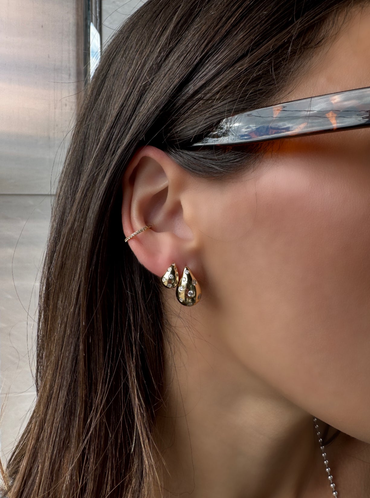 Small Diamond Drop Stud Earrings