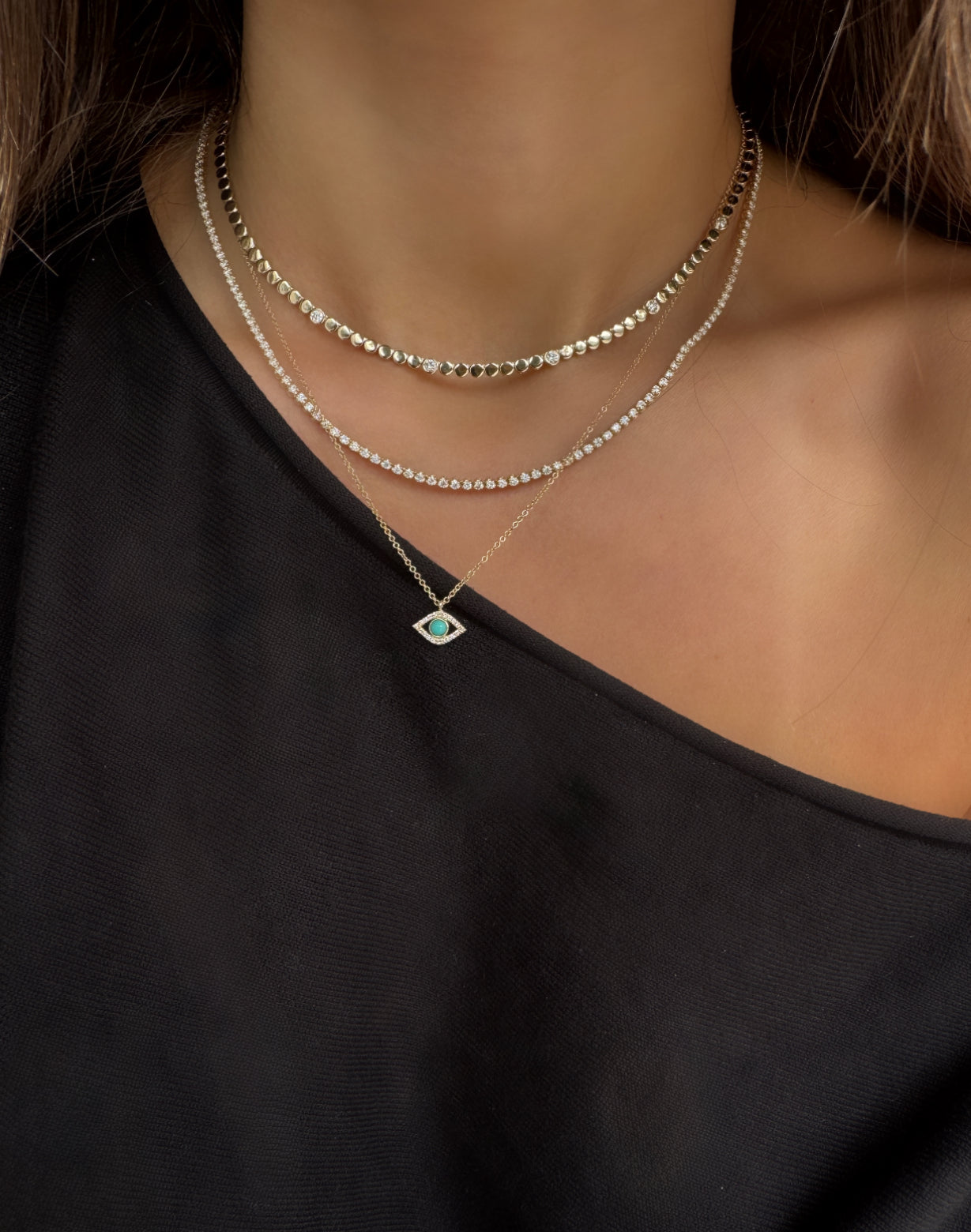 DIAMOND & TURQUOISE EVIL EYE NECKLACE